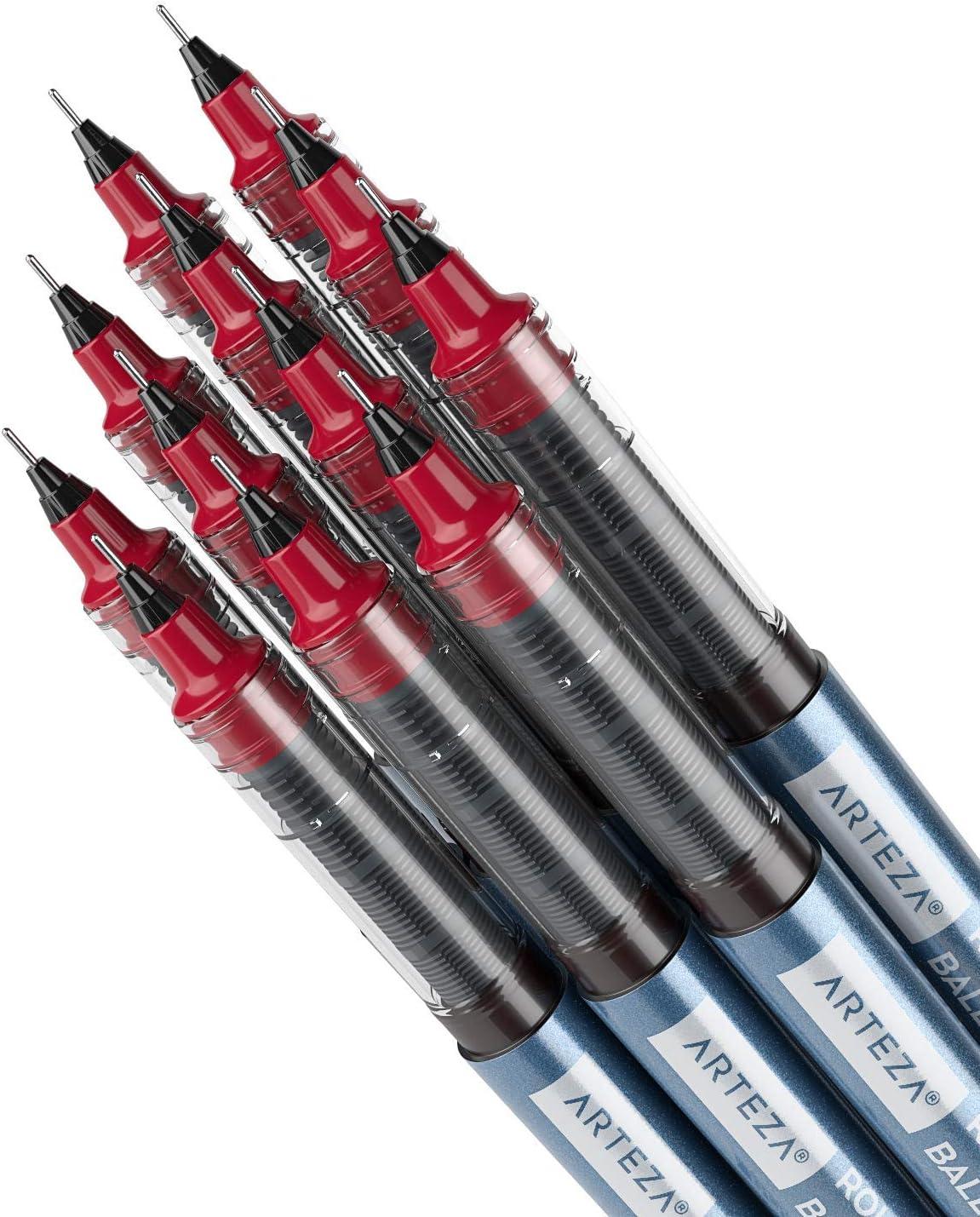 ARTEZA Rollerball Pens Fine Point, Set of 20 Blue Liquid Ink, Extra Fine 0.5 mm Needle Tip Pen, Make Precise Lines, Office Supplies for Writing, Notetaking, and Drawing(Red)