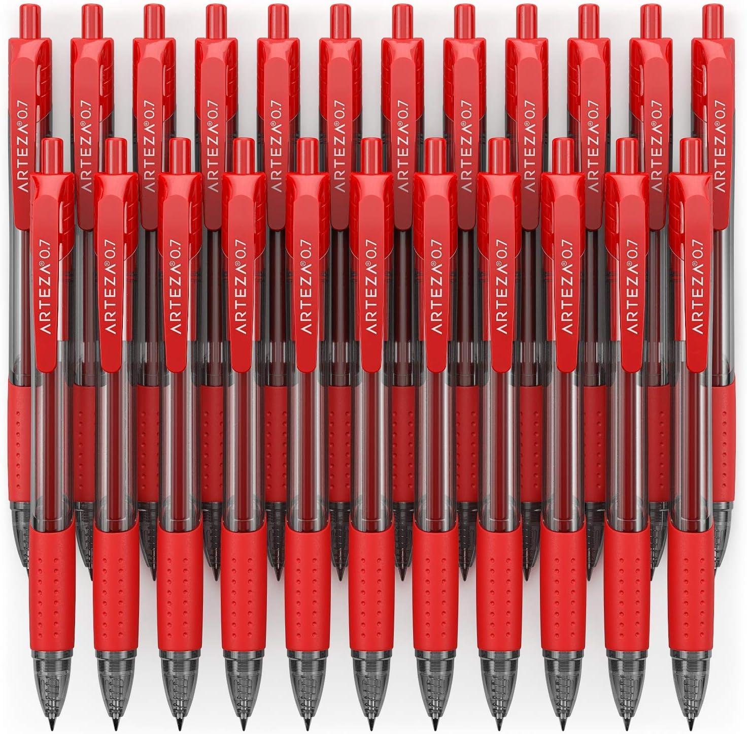 ARTEZA Red Gel Pens Pack of 24, 0.7mm Medium Point, Quick Drying Ink for Smooth Writing, Office & School Supplies(1 Count (Pack of 24))