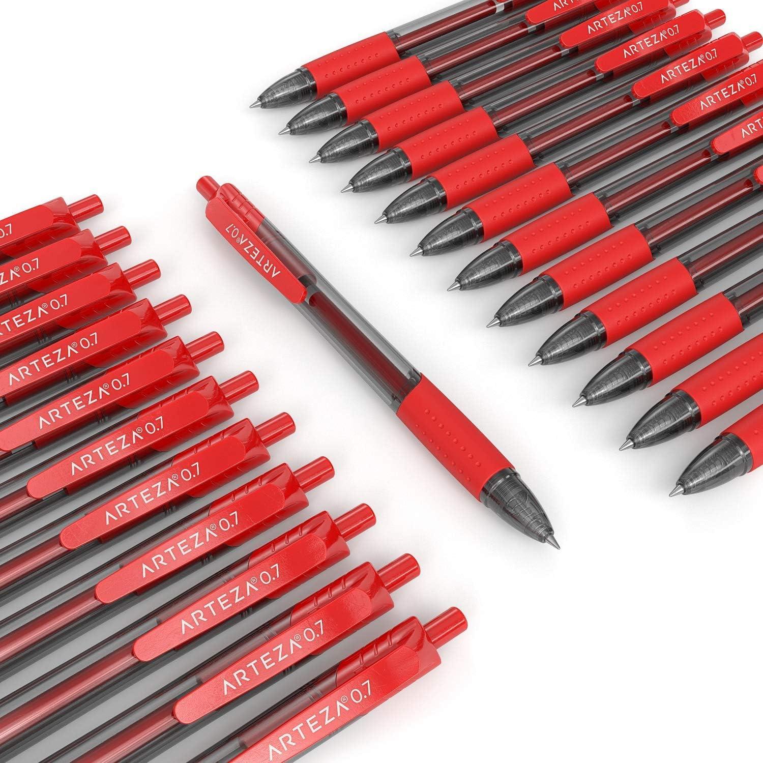 ARTEZA Red Gel Pens Pack of 24, 0.7mm Medium Point, Quick Drying Ink for Smooth Writing, Office & School Supplies(1 Count (Pack of 24))