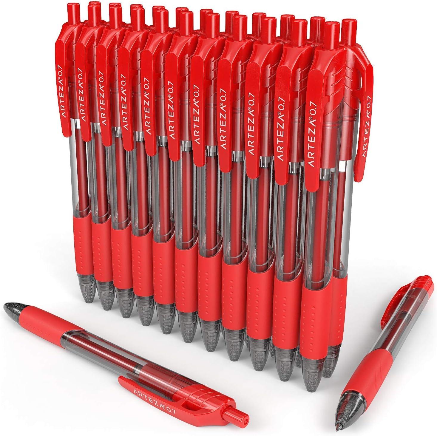 ARTEZA Red Gel Pens Pack of 24, 0.7mm Medium Point, Quick Drying Ink for Smooth Writing, Office & School Supplies(1 Count (Pack of 24))