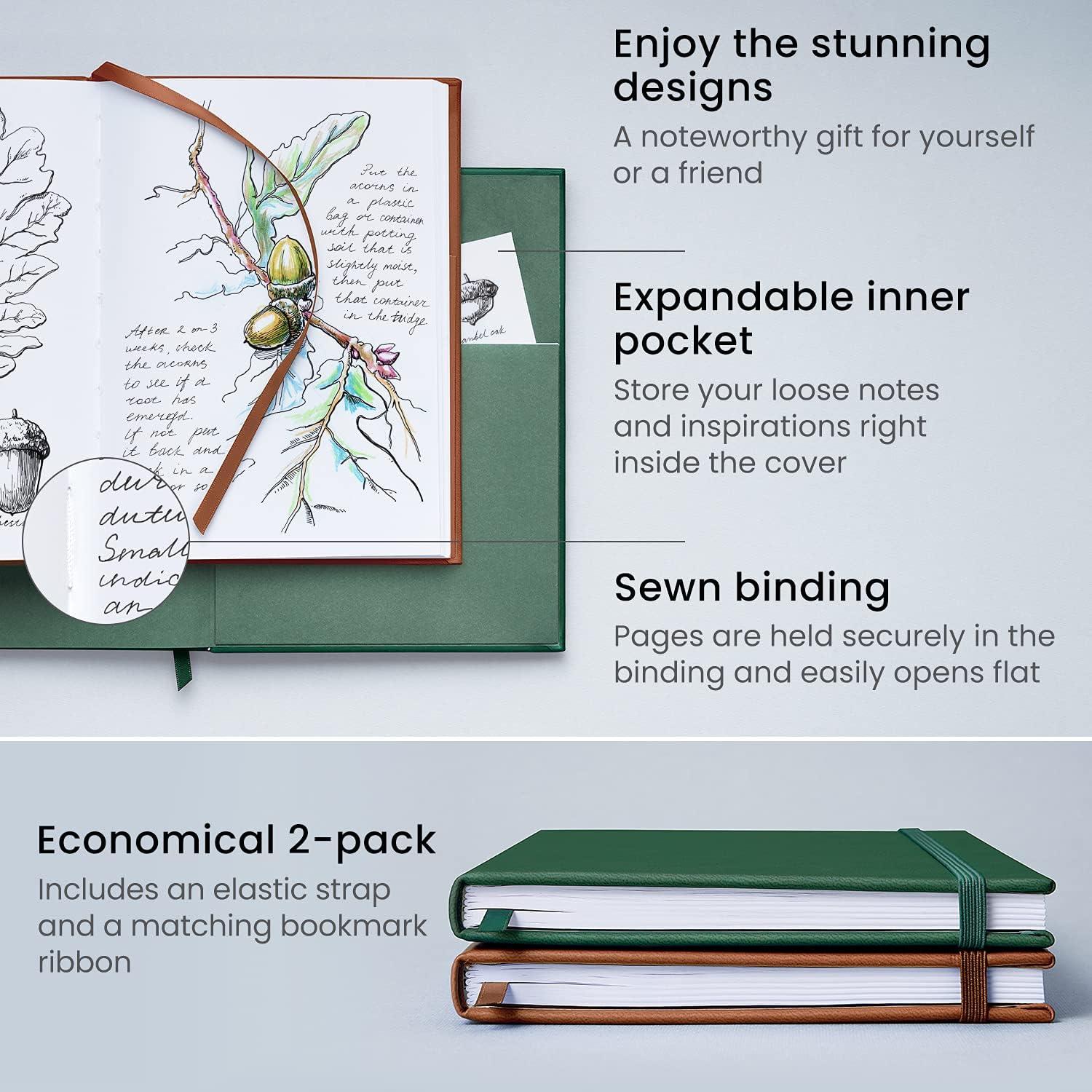 Arteza Journal Blank Page Notebooks, Pack of 2, 6 x 8 inches, 96 Sheets, Hunter Green and Saddle, Hardcover Notepads with Smooth Blank Paper for Writing, Journaling(Hunter Green & Saddle)