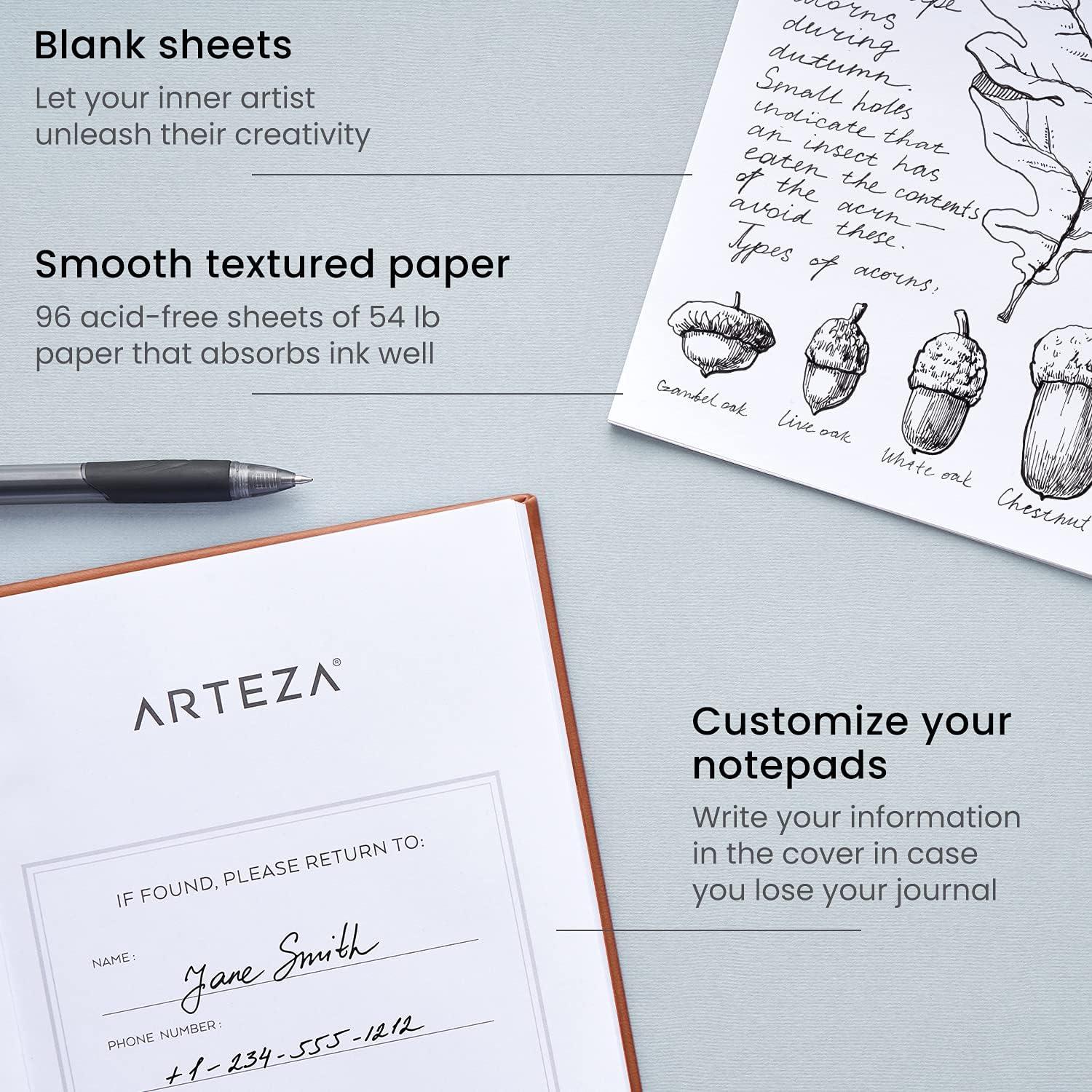 Arteza Journal Blank Page Notebooks, Pack of 2, 6 x 8 inches, 96 Sheets, Hunter Green and Saddle, Hardcover Notepads with Smooth Blank Paper for Writing, Journaling(Hunter Green & Saddle)