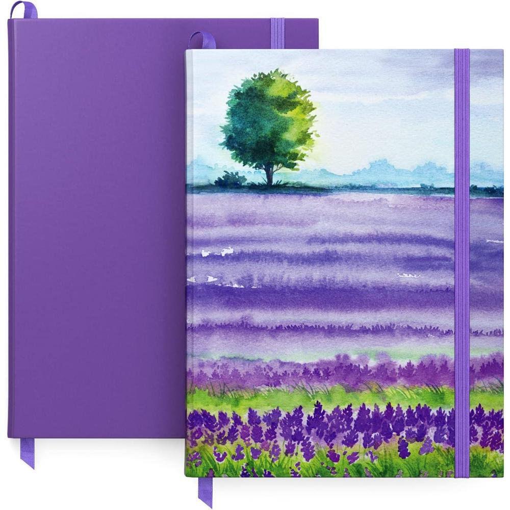 ARTEZA Journal Notebooks, Pack of 2, 6×8 Inches, 96 Sheets, Green and Saddle, Hardcover Notepads with Lined Paper(Lavender Field & Purple)