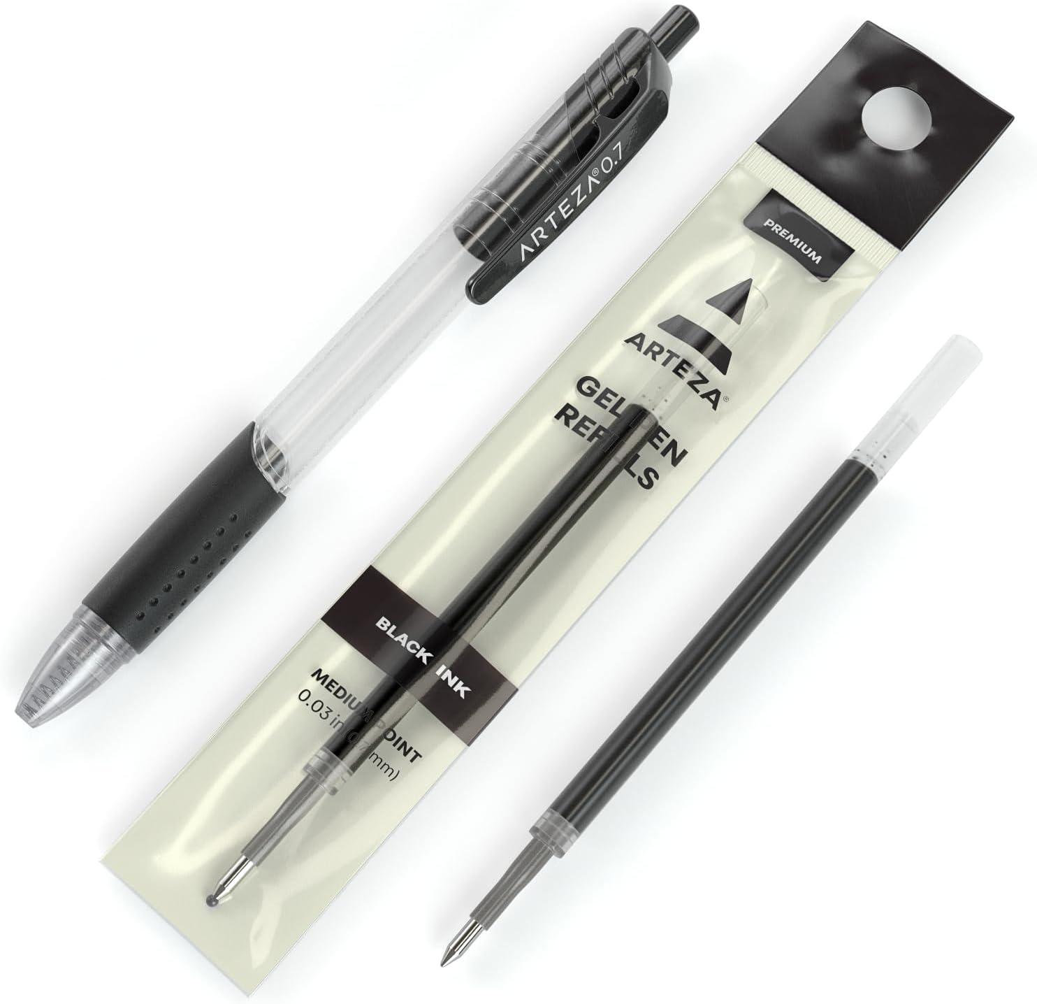 Arteza Gel Pen Refills, Pack of 50 Black Roller Ball Gel Ink Pen Refills, Quick-Drying, Nontoxic, Fine Point for Writing, Taking Notes & Sketching, Office & Back to School Supplies