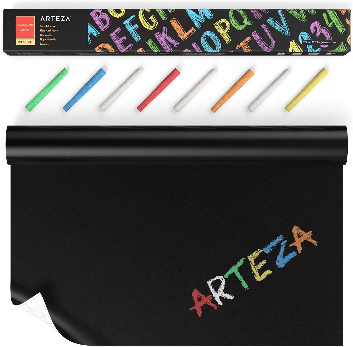 ARTEZA Black Chalkboard Peel and Stick Wall Sticker, 16 Feet x 17.7 Inches