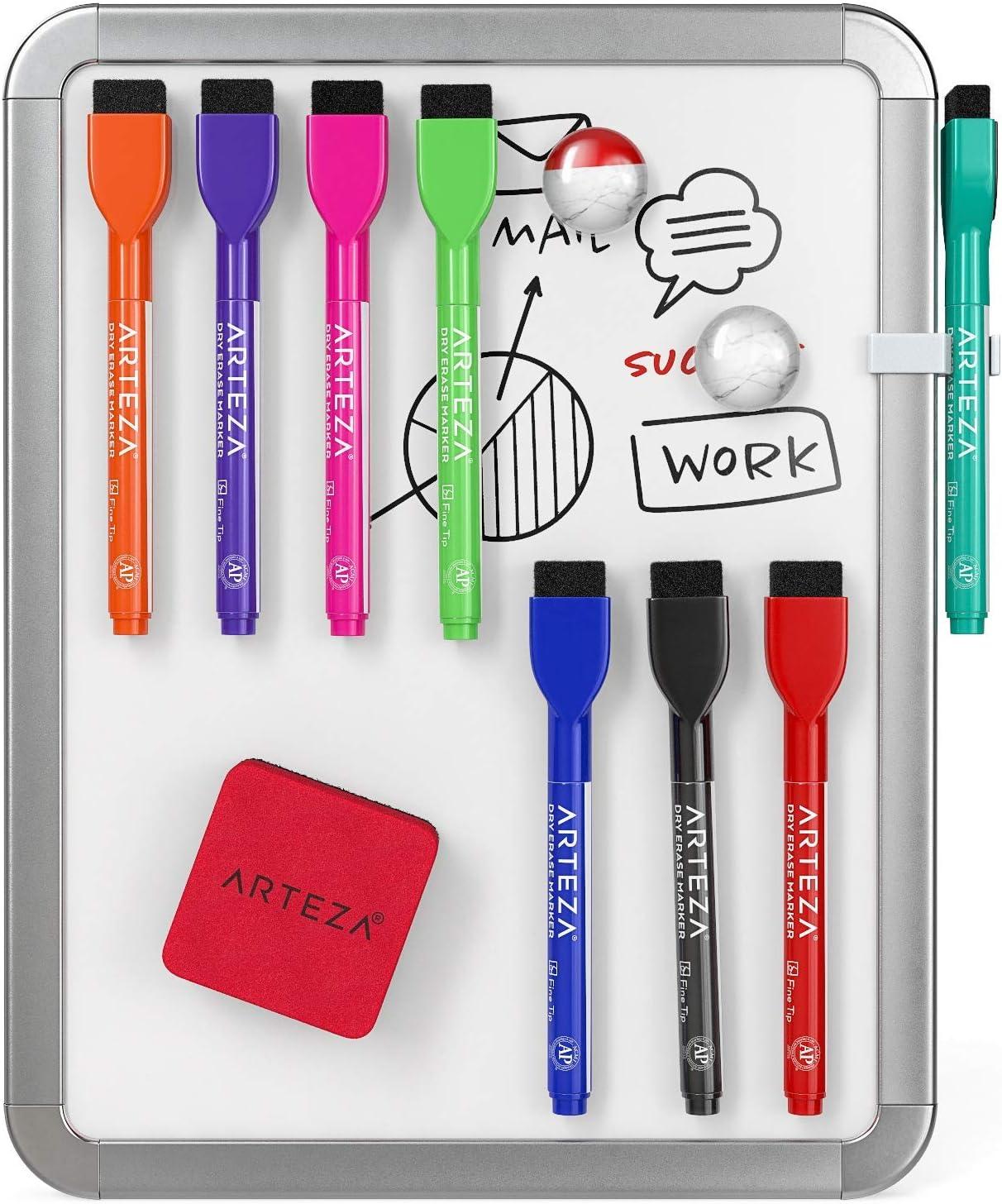 Arteza Framed Magnetic Cork Whiteboard Set, 12×14 inches, 2-Pack Dry Erase Lap Boards with Push Pins, Markers & Magnets, Office & Back to School Supplies for Home, Classroom, Students, Brainstorming(8.5×11 inches)