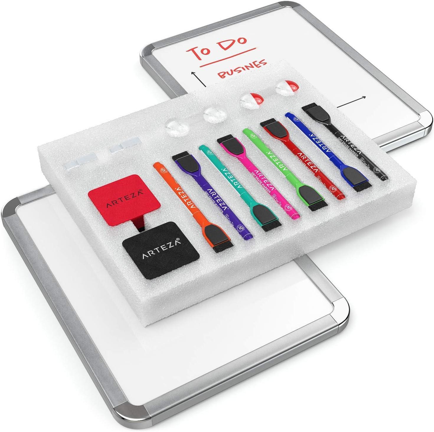 Arteza Framed Magnetic Cork Whiteboard Set, 12×14 inches, 2-Pack Dry Erase Lap Boards with Push Pins, Markers & Magnets, Office & Back to School Supplies for Home, Classroom, Students, Brainstorming(8.5×11 inches)