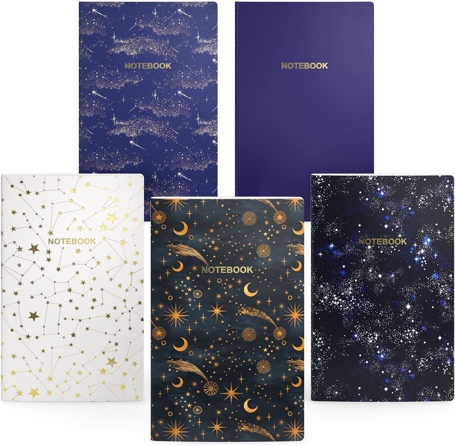 ARTEZA Pocket Notebooks, 5 x 8 Inches, Set of 5, 40 Sheets Each, Abstract Design, 2 Ruled, 2 Dotted and 1 Blank Softcover Journal with Smooth Paper(Constellation Designs)