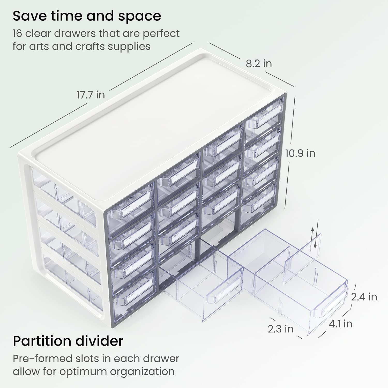 ARTEZA 20 Drawer Organizer and Storage Cabinet – Clear Plastic, Stackable Drawers for Makeup, Crafts, Sewing, Office Supplies, Small Parts & Tools(16 Cabinet)