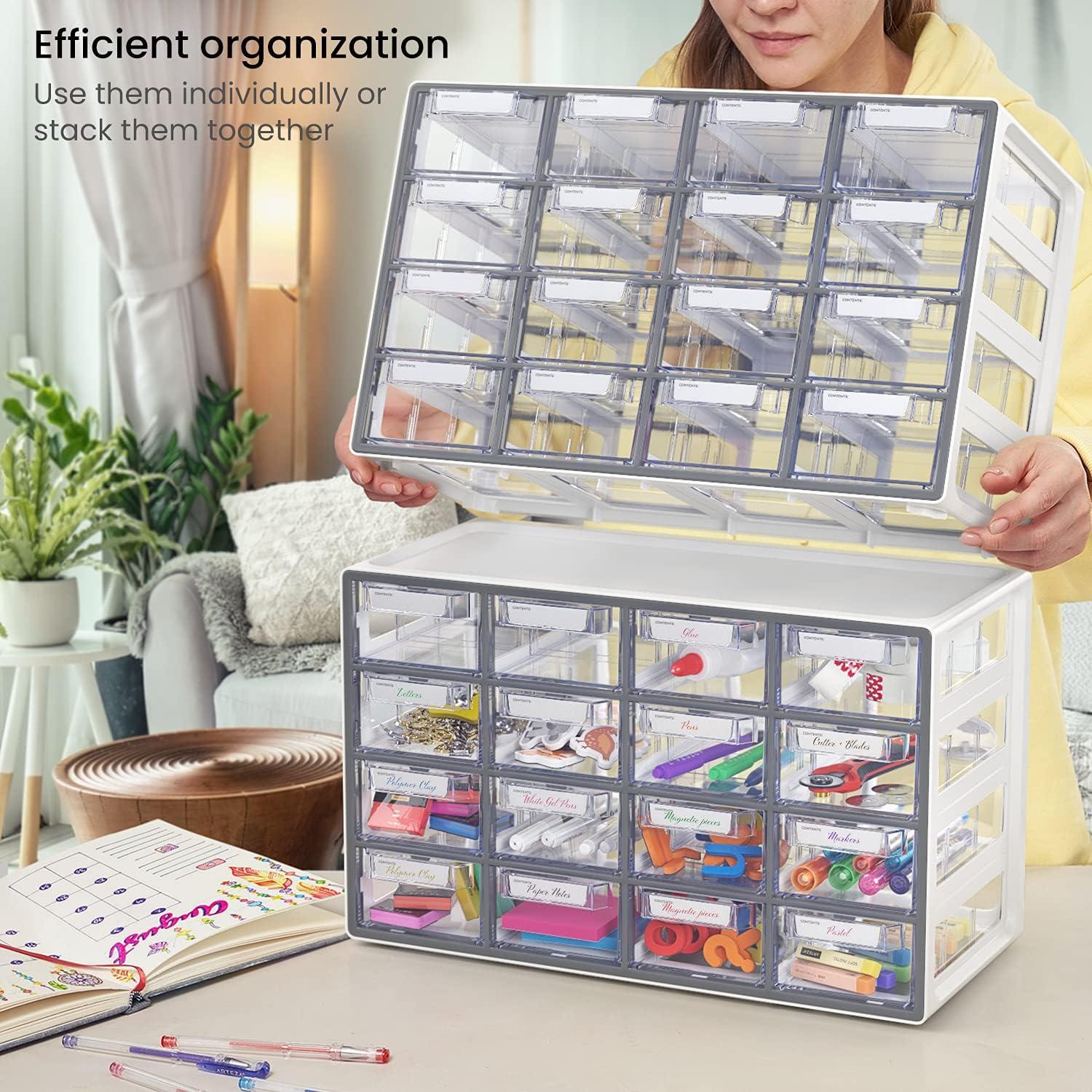 ARTEZA 20 Drawer Organizer and Storage Cabinet – Clear Plastic, Stackable Drawers for Makeup, Crafts, Sewing, Office Supplies, Small Parts & Tools(16 Cabinet)