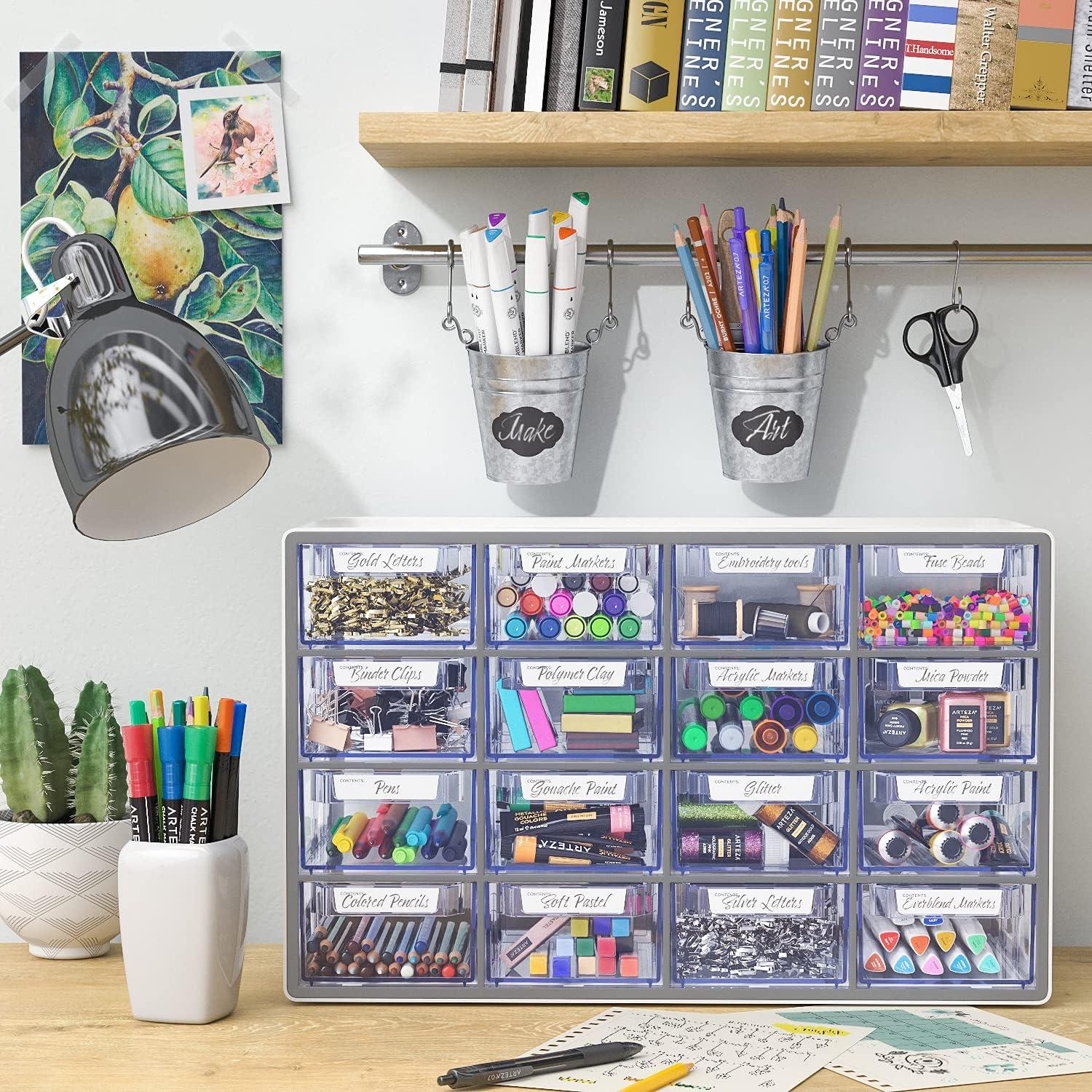 ARTEZA 20 Drawer Organizer and Storage Cabinet – Clear Plastic, Stackable Drawers for Makeup, Crafts, Sewing, Office Supplies, Small Parts & Tools(16 Cabinet)