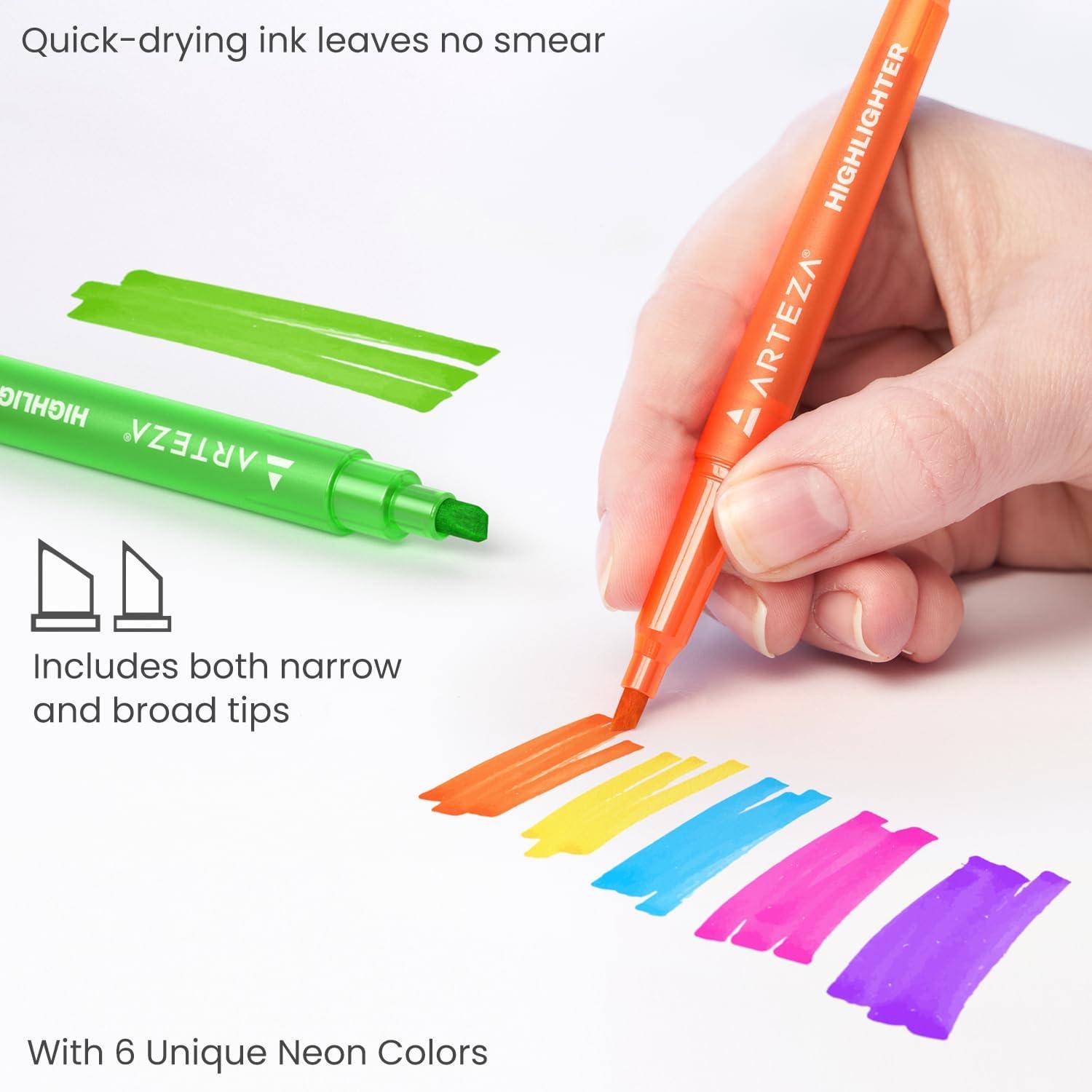 ARTEZA Highlighters – Bulk Set of 60 Neon Colors with Broad and Narrow Chisel Tips, Non-Toxic Quick-Dry Markers for School, Office, Journaling & Notes(1 Count (Pack of 60))
