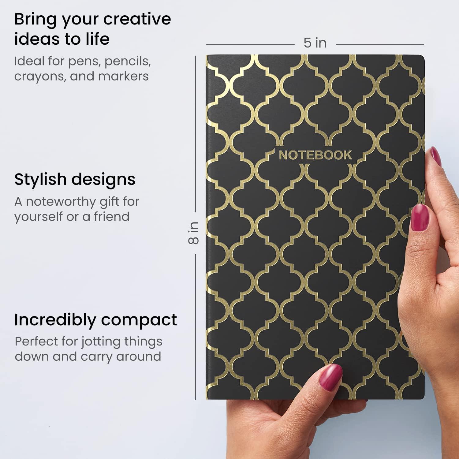 ARTEZA Pocket Notebooks, 5 x 8 Inches, Set of 5, 40 Sheets Each, Abstract Design, 2 Ruled, 2 Dotted and 1 Blank Softcover Journal with Smooth Paper(Moroccan Designs)