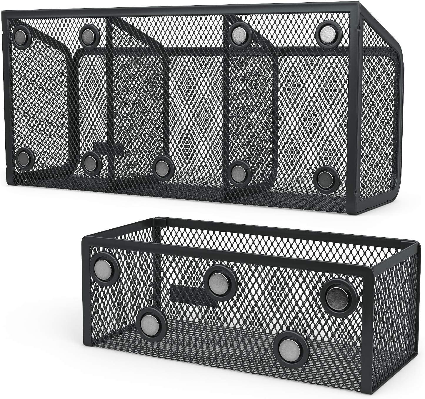 Arteza Mesh Magnetic Basket Organizers Include 12 Dry Erase Markers, Set of 2 Mesh Storage Baskets for Holding Whiteboard & Office Accessories