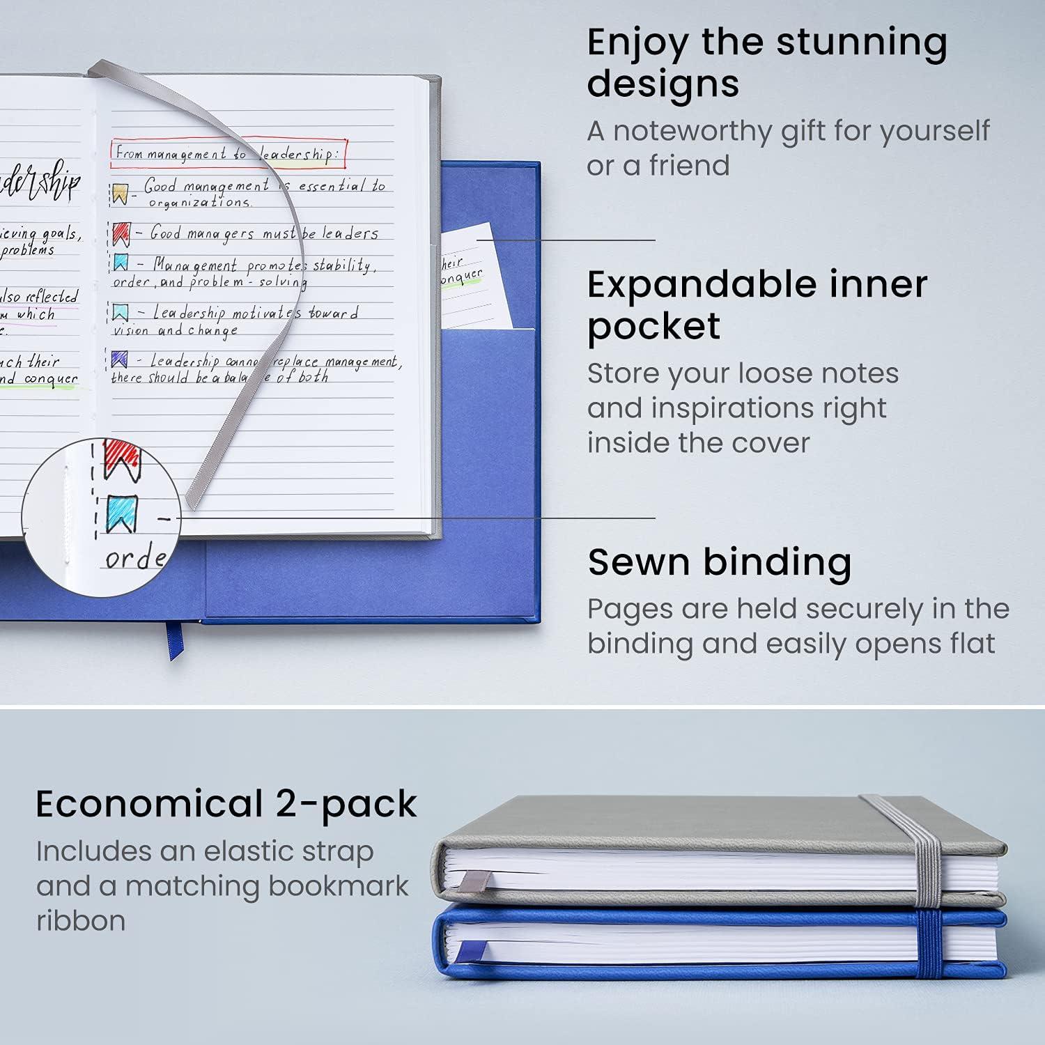 ARTEZA Journal Notebooks, Pack of 2, 6×8 Inches, 96 Sheets, Green and Saddle, Hardcover Notepads with Lined Paper(Cobalt Blue & Gray)