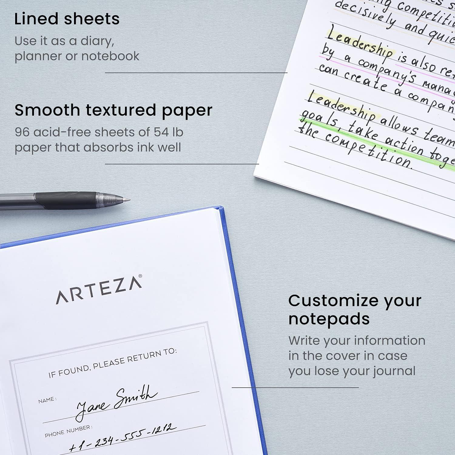 ARTEZA Journal Notebooks, Pack of 2, 6×8 Inches, 96 Sheets, Green and Saddle, Hardcover Notepads with Lined Paper(Cobalt Blue & Gray)