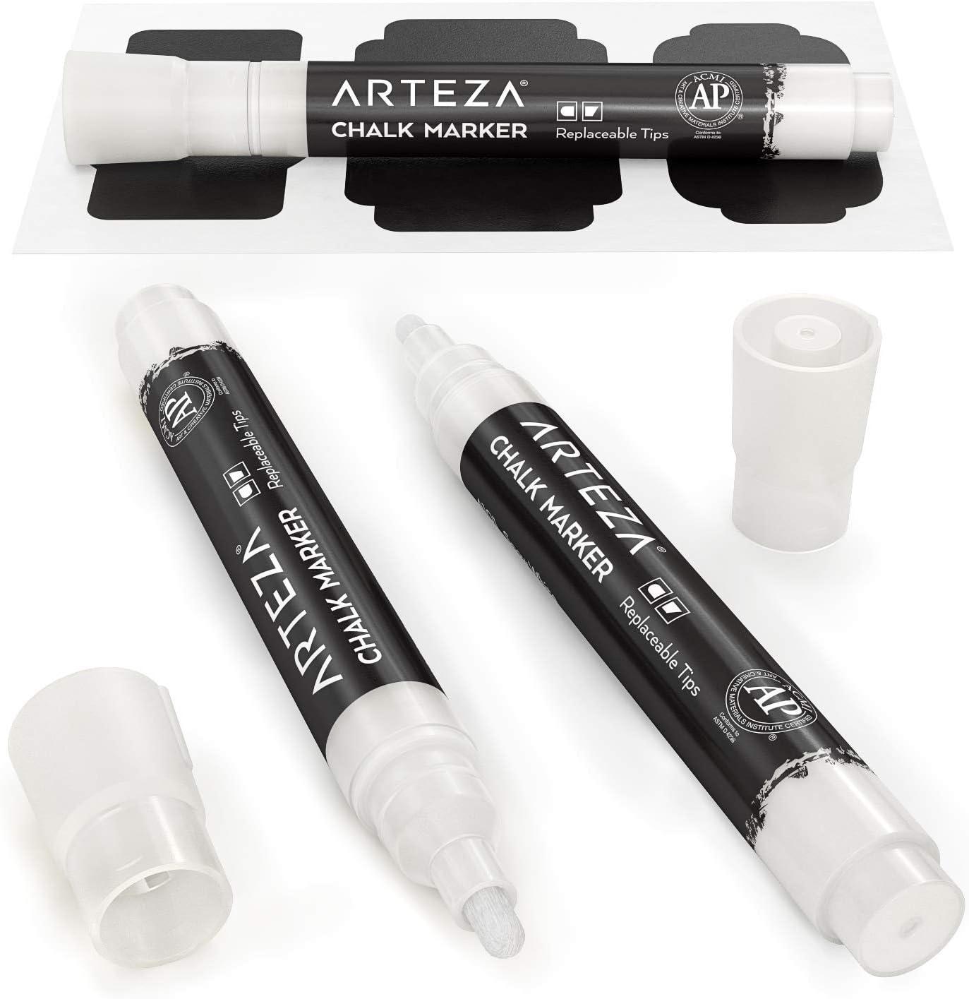 Arteza 150 Chalkboard Labels + 3 White Chalk Markers – Removable Chalk Labels for Jars – Waterproof Mason Jar Stickers(White)