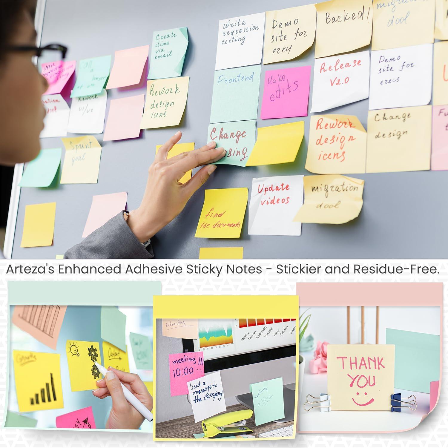 ARTEZA Sticky Notes 3×3 inches, 48 Sticky Pads, Bulk Sticky Note Pads, Assorted Multicolor Self-Adhesive Notes(48 Pack)