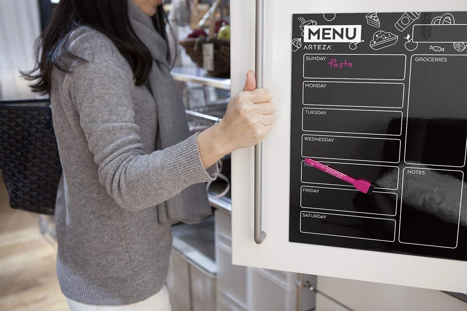 ARTEZA Dry Erase Magnetic Weekly Calendar Set (17×12 Inch), with 12 Whiteboard Markers, 30 Magnets, 2 Erasers, Organizer, Kitchen Planner Chart for Refrigerator, Fridge(16 x 12 Inches)