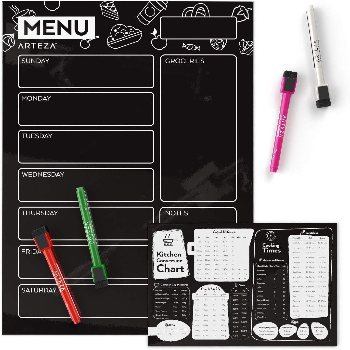 ARTEZA Dry Erase Magnetic Weekly Calendar Set (17×12 Inch), with 12 Whiteboard Markers, 30 Magnets, 2 Erasers, Organizer, Kitchen Planner Chart for Refrigerator, Fridge(16 x 12 Inches)