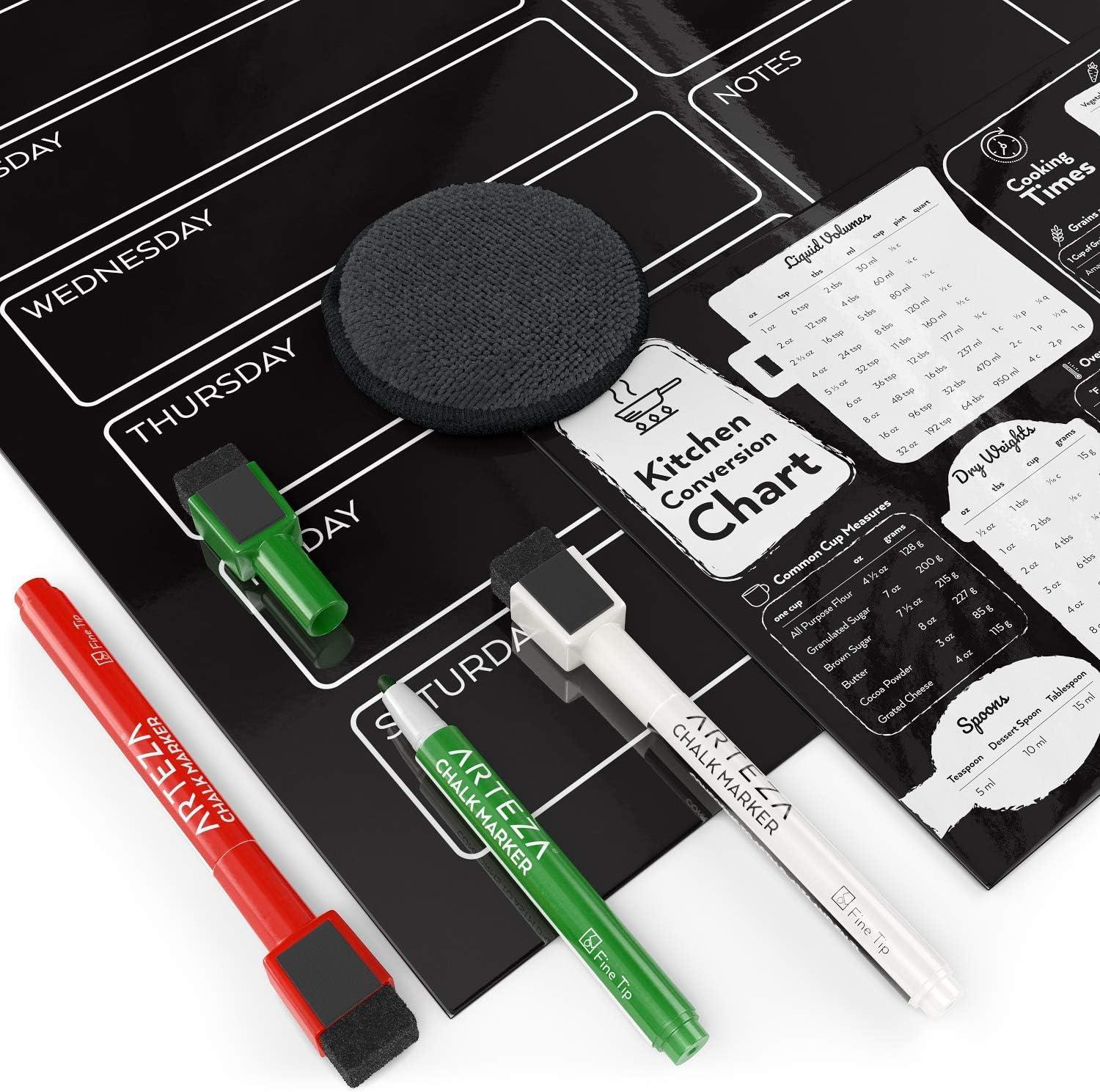ARTEZA Dry Erase Magnetic Weekly Calendar Set (17×12 Inch), with 12 Whiteboard Markers, 30 Magnets, 2 Erasers, Organizer, Kitchen Planner Chart for Refrigerator, Fridge(16 x 12 Inches)
