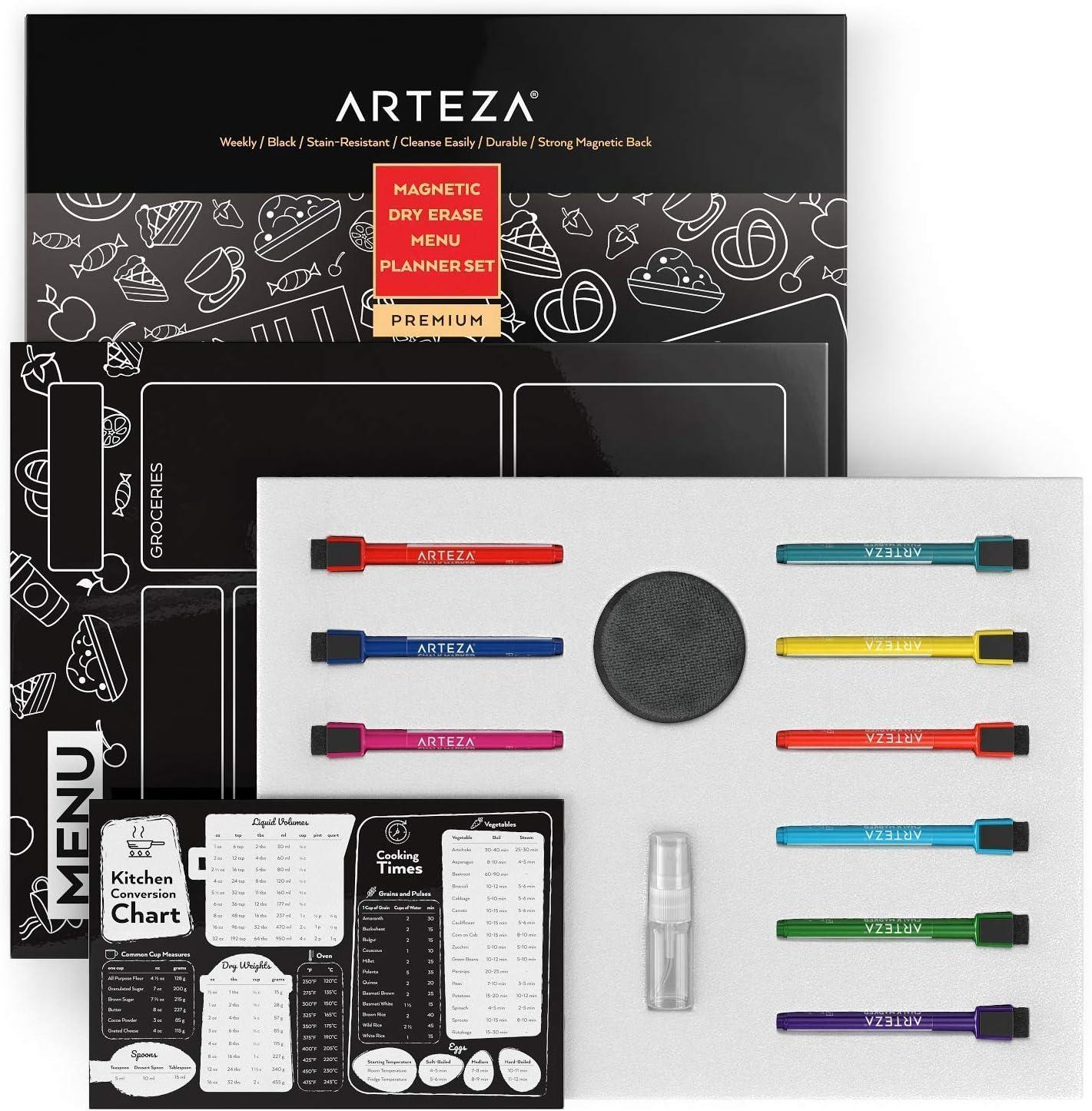 ARTEZA Dry Erase Magnetic Weekly Calendar Set (17×12 Inch), with 12 Whiteboard Markers, 30 Magnets, 2 Erasers, Organizer, Kitchen Planner Chart for Refrigerator, Fridge(16 x 12 Inches)