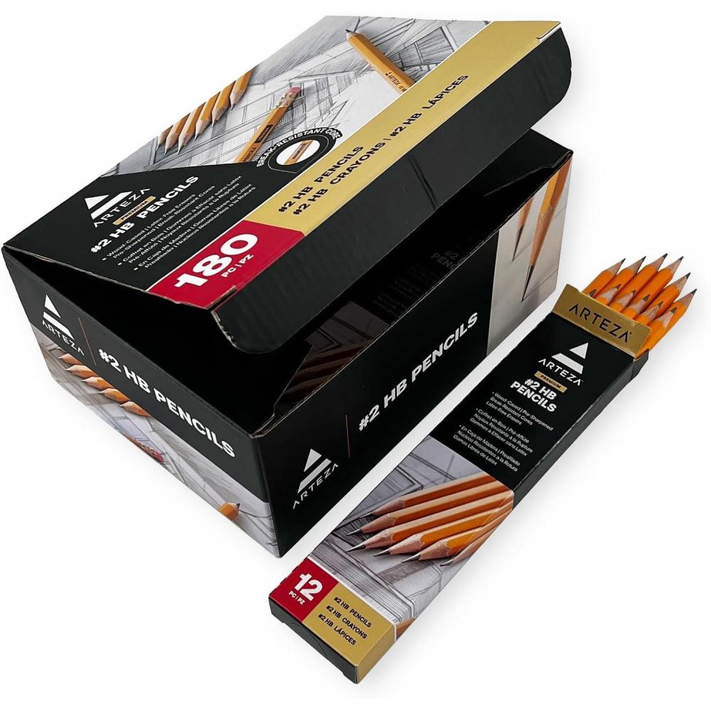ARTEZA HB Pencils #2, Pack of 48 – Pre-Sharpened Wood-Cased Graphite with Latex-Free Erasers, School & Office Bulk Writing Tools