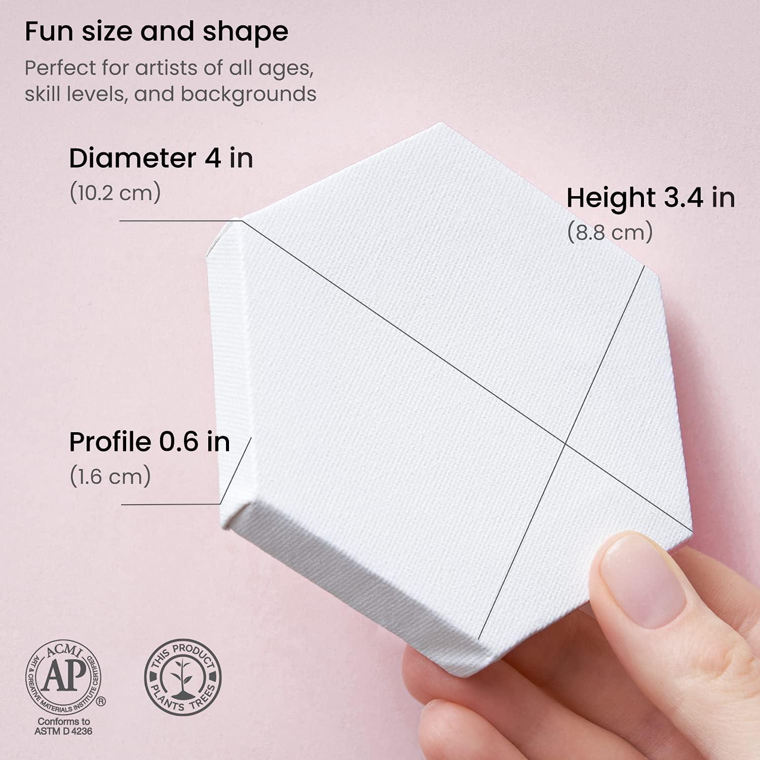 ARTEZA Hexagonal Stretched Canvas, 6 Inch Side, Pack of 9, Blank White Canvas Boards for Acrylic, Oil and Gouache Painting(2 inch)