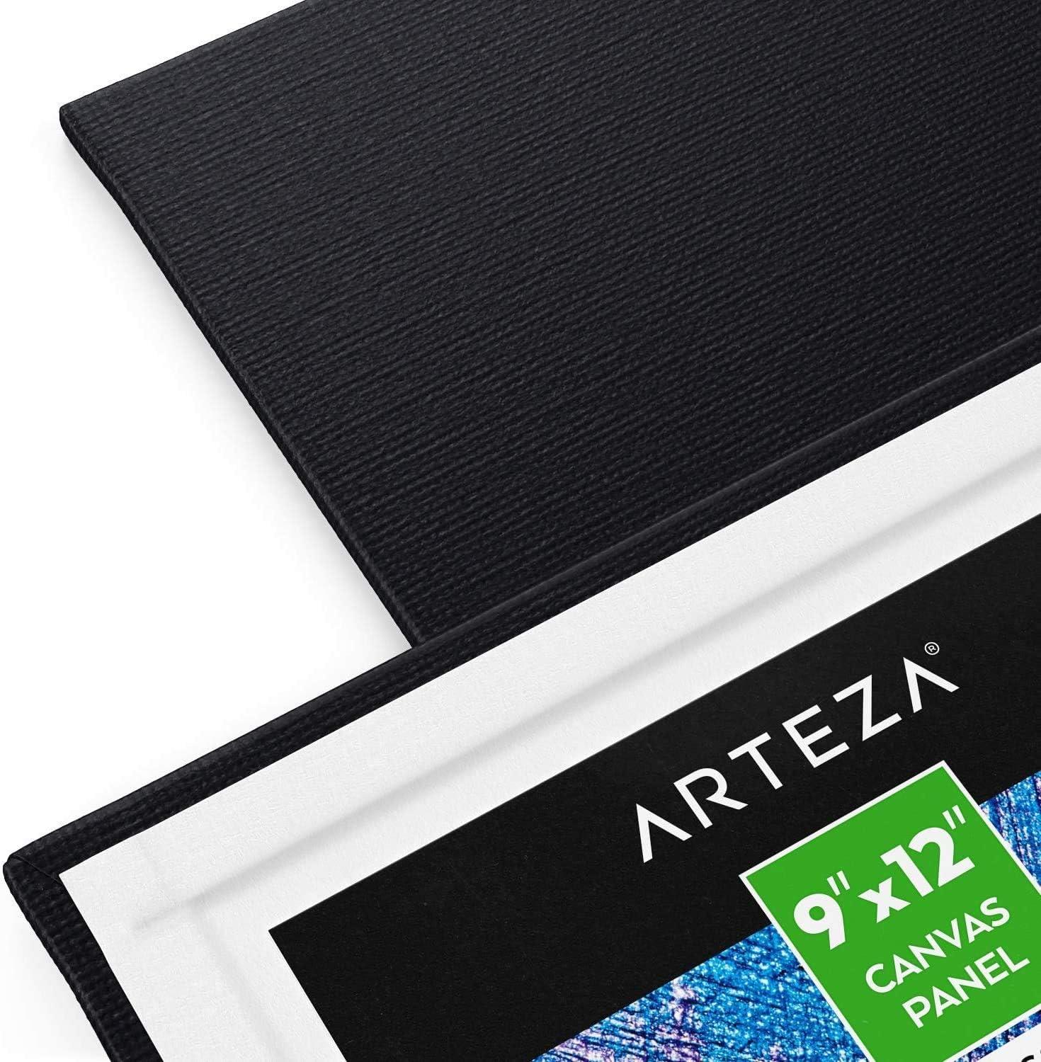 ARTEZA Black Canvas Boards for Painting, 9 x 12 Inches, Pack of 14, Blank Canvas Panels for Acrylic, Oil and Gouache Painting
