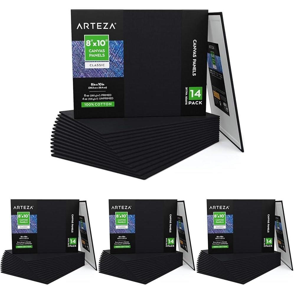ARTEZA Black Canvas Boards for Painting, 8 x 10 Inches, Pack of 14, Blank Canvas Panels for Acrylic, Oil and Gouache Painting(14 Count (Pack of 4))