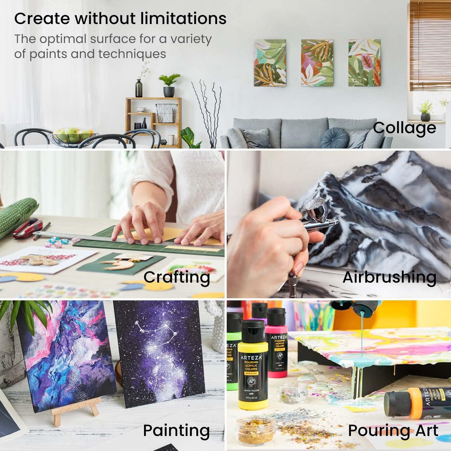 ARTEZA Black Canvas Boards for Painting, 8 x 10 Inches, Pack of 14, Blank Canvas Panels for Acrylic, Oil and Gouache Painting(14 Count (Pack of 4))