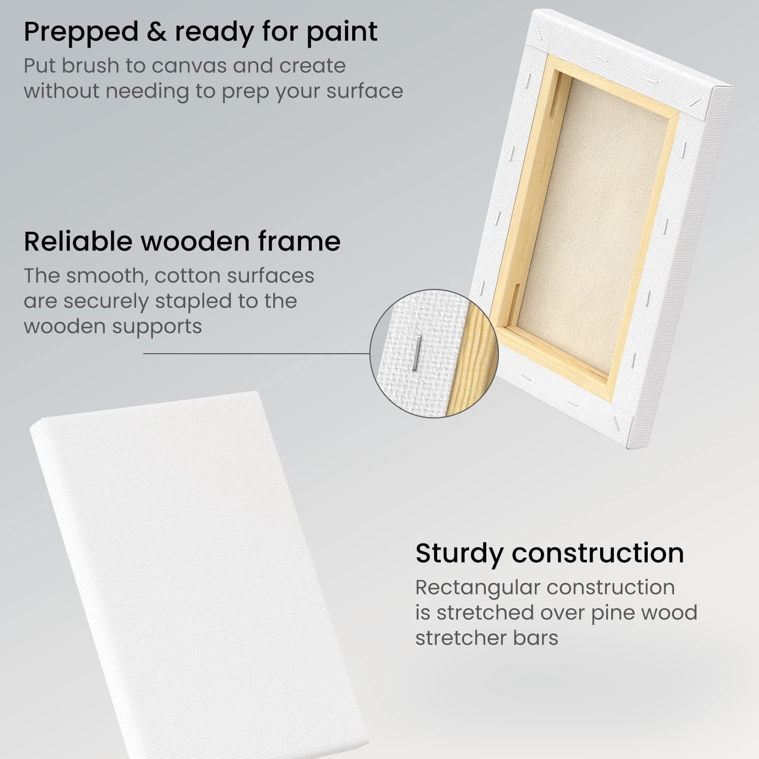 Arteza Paint Canvases for Painting, Pack of 12, 8 x 10 Inches, Blank White Stretched Canvas Bulk, 100% Cotton, 12.3 oz Gesso-Primed, Art Supplies for Adults and Teens, Acrylic Pouring and Oil Painting(white)