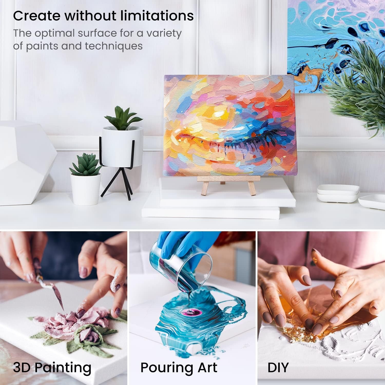 Arteza Paint Canvases for Painting, Pack of 12, 8 x 10 Inches, Blank White Stretched Canvas Bulk, 100% Cotton, 12.3 oz Gesso-Primed, Art Supplies for Adults and Teens, Acrylic Pouring and Oil Painting(white)