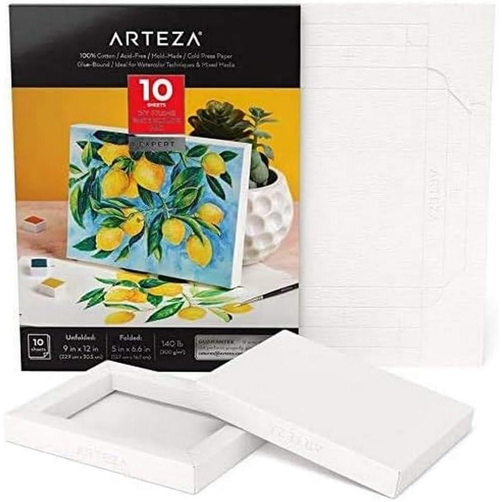 ARTEZA Mixed Media Paper Foldable Canvas Pad, 5×6.6 Inches, 20 Sheets, DIY Frame(White)