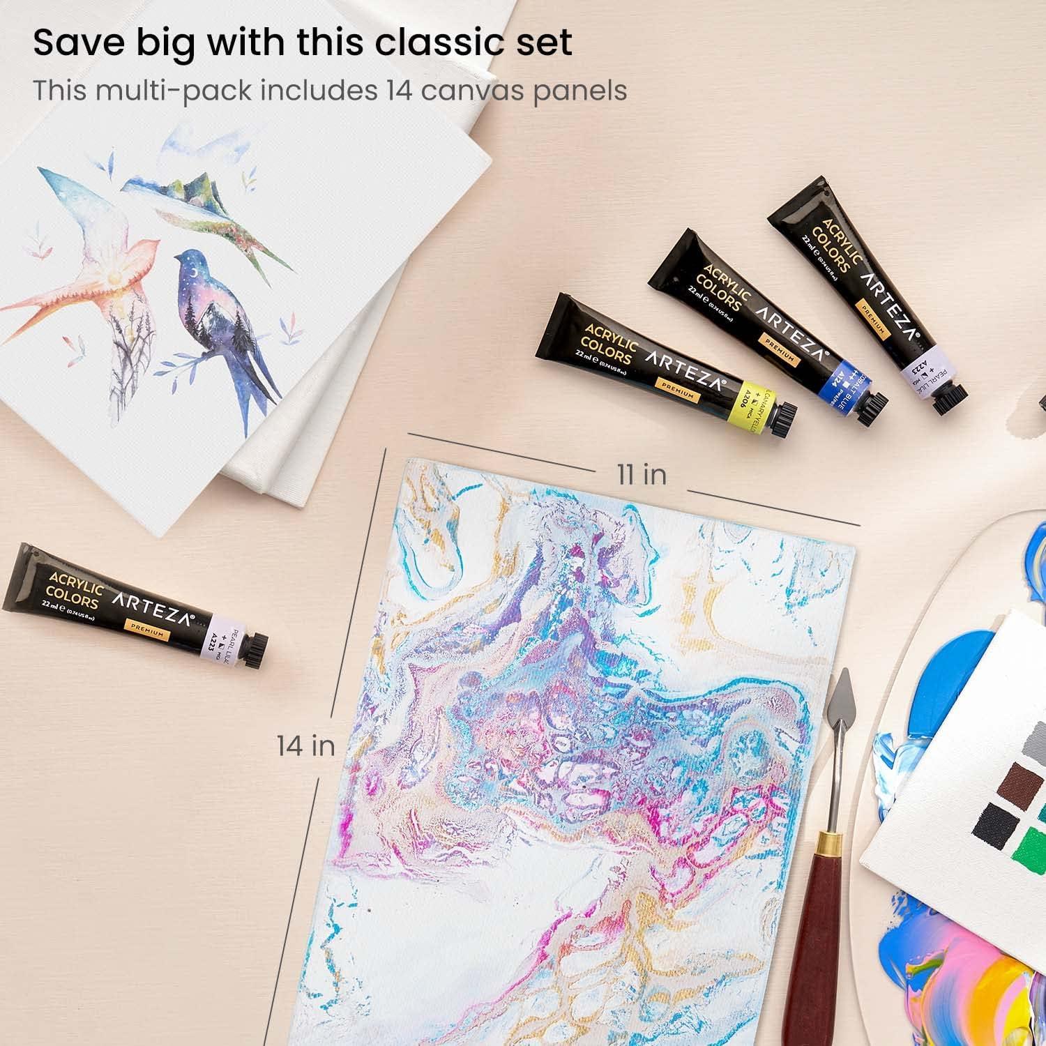 ARTEZA Canvas Boards for Painting, 8 x 10 Inches, Pack of 28, Blank White Canvas Panels for Acrylic, Oil and Gouache Painting(11 x 14 (Pack of 14))