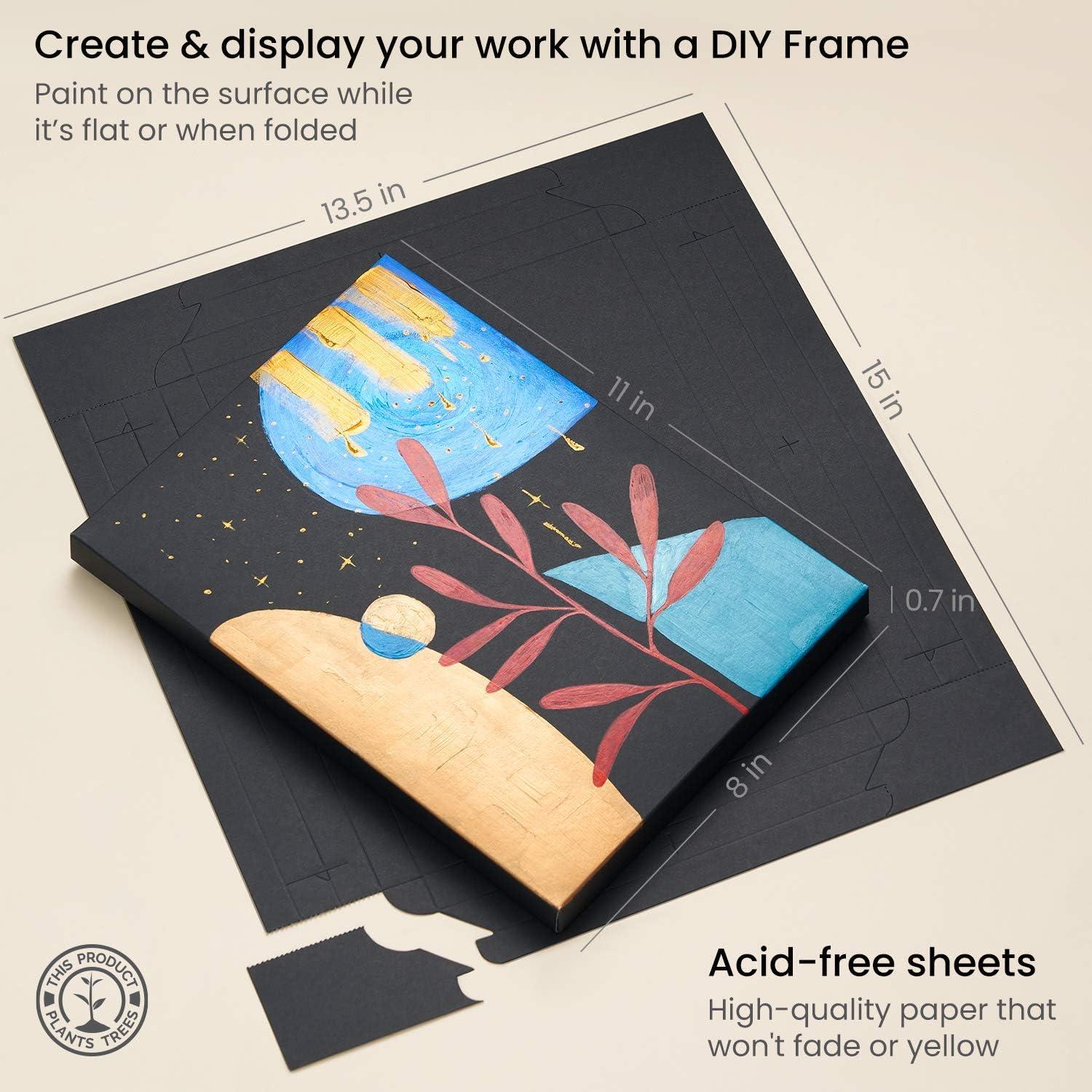 ARTEZA Mixed Media Paper Foldable Canvas Pad, 8×11 Inches, 20 Sheets, Black Paper