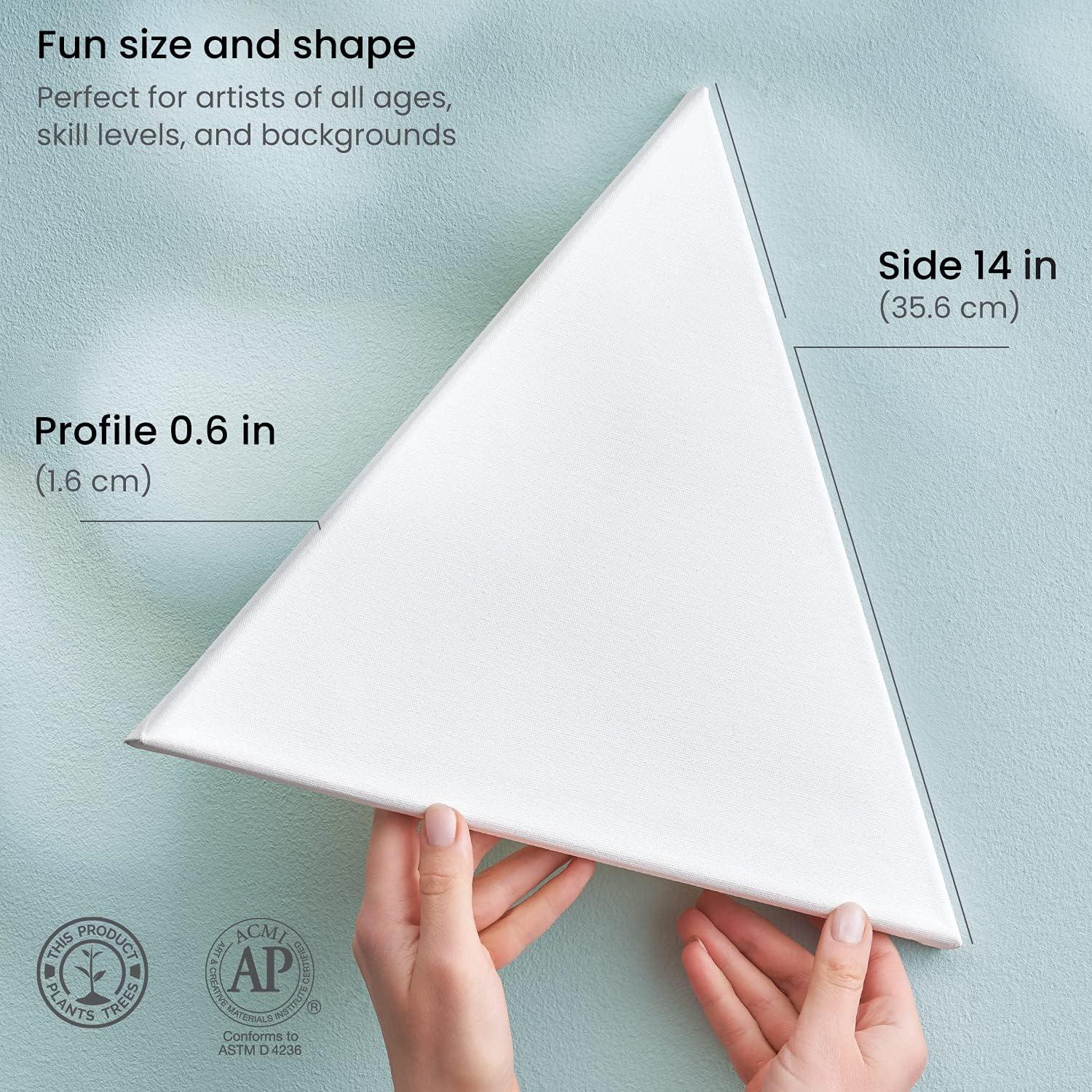 ARTEZA Triangle Stretched Canvas 14 Inch Side Pack of 8 – Blank White Cotton Canvases for Acrylic, Oil, Gouache Painting – Pre-Primed on Wood Frame(14 inch)