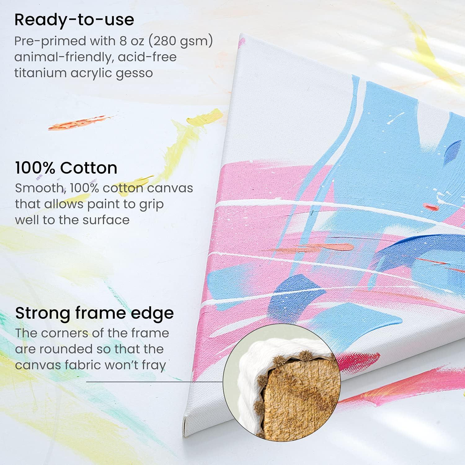 ARTEZA Triangle Stretched Canvas 14 Inch Side Pack of 8 – Blank White Cotton Canvases for Acrylic, Oil, Gouache Painting – Pre-Primed on Wood Frame(14 inch)