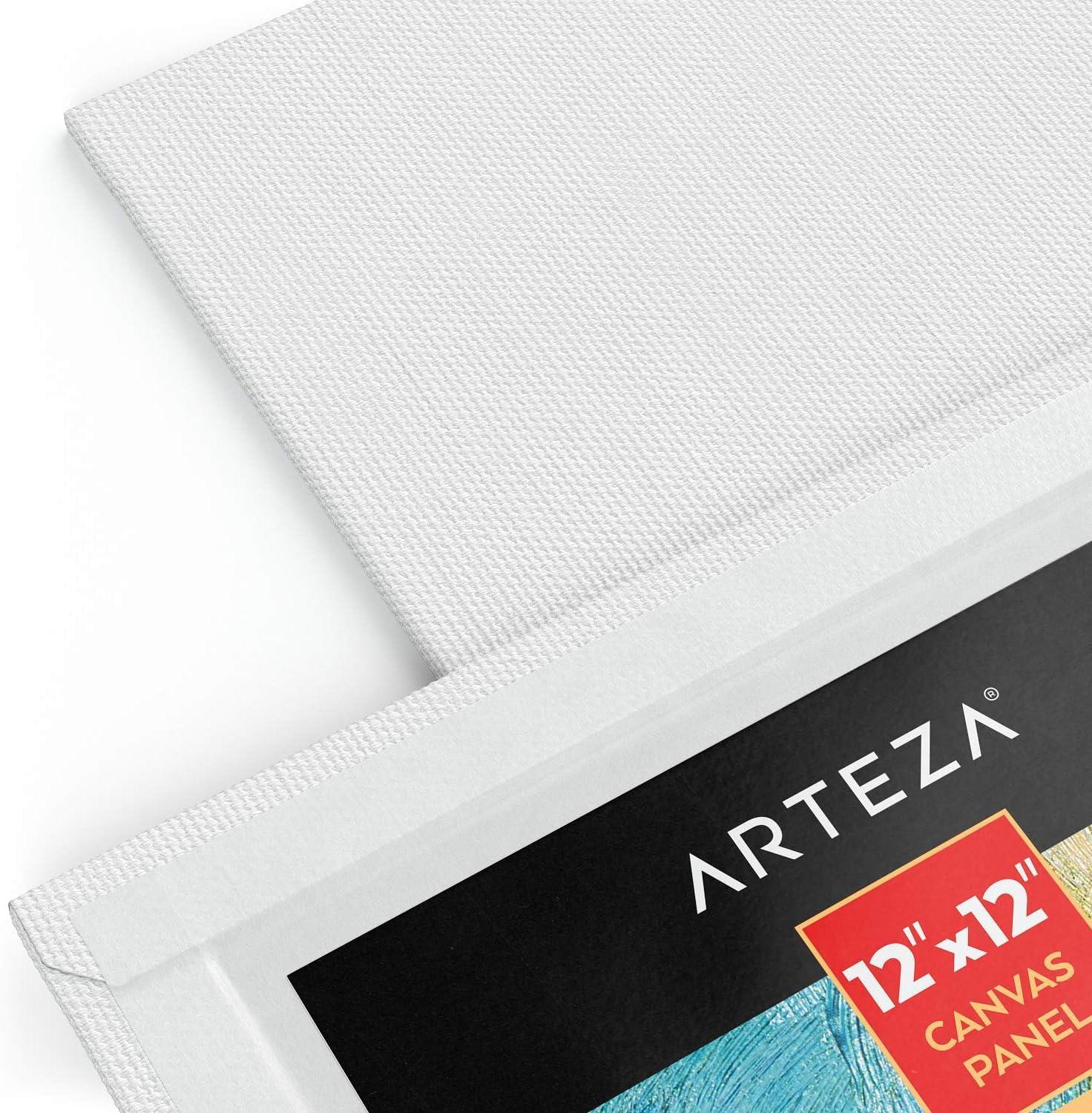 ARTEZA Canvas Boards for Painting, 5 x 7 Inches, Pack of 14, Blank White Small Canvas Panels for Acrylic, Oil and Gouache Painting(12″x12″)