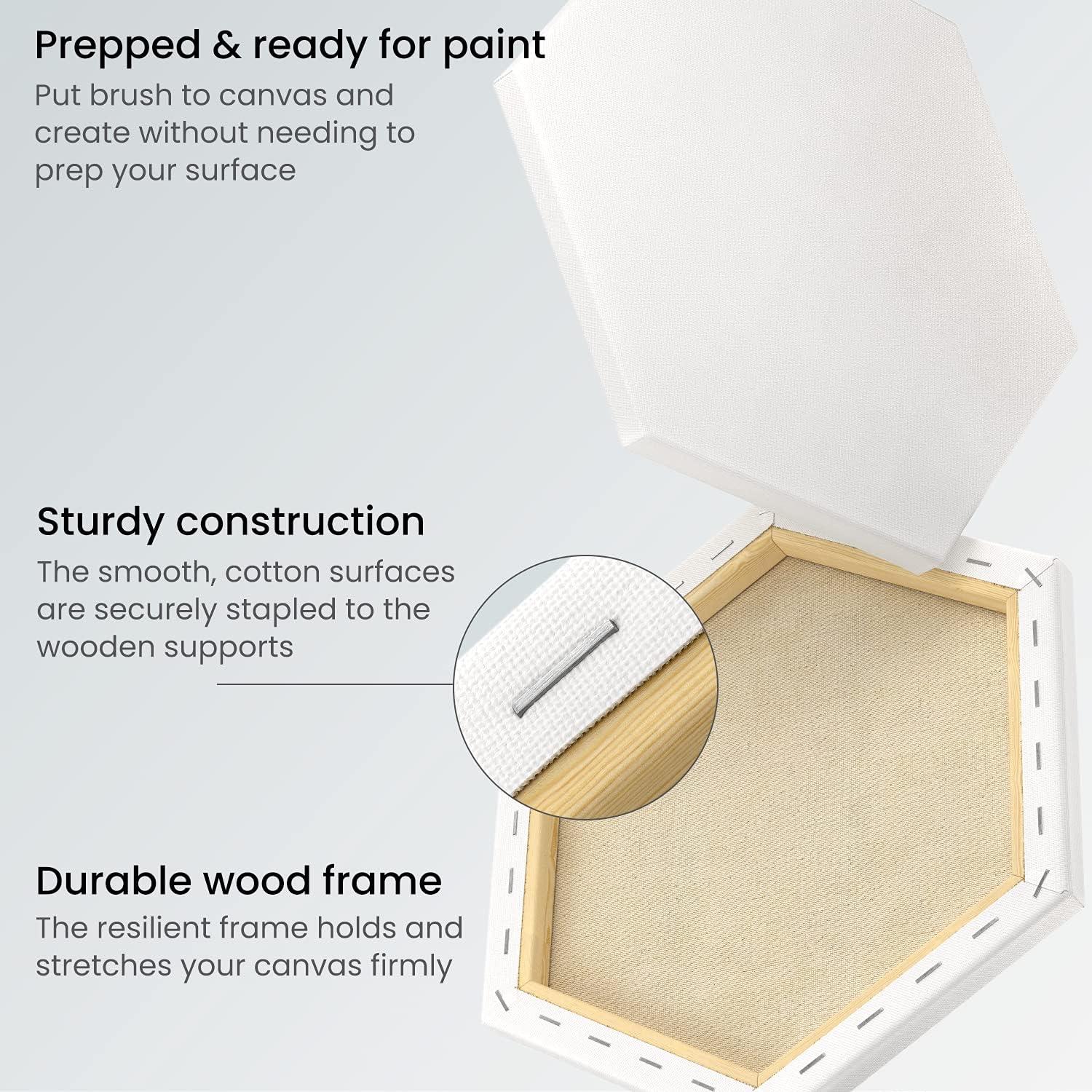 ARTEZA Hexagonal Stretched Canvas, 6 Inch Side, Pack of 9, Blank White Canvas Boards for Acrylic, Oil and Gouache Painting(6 inch)