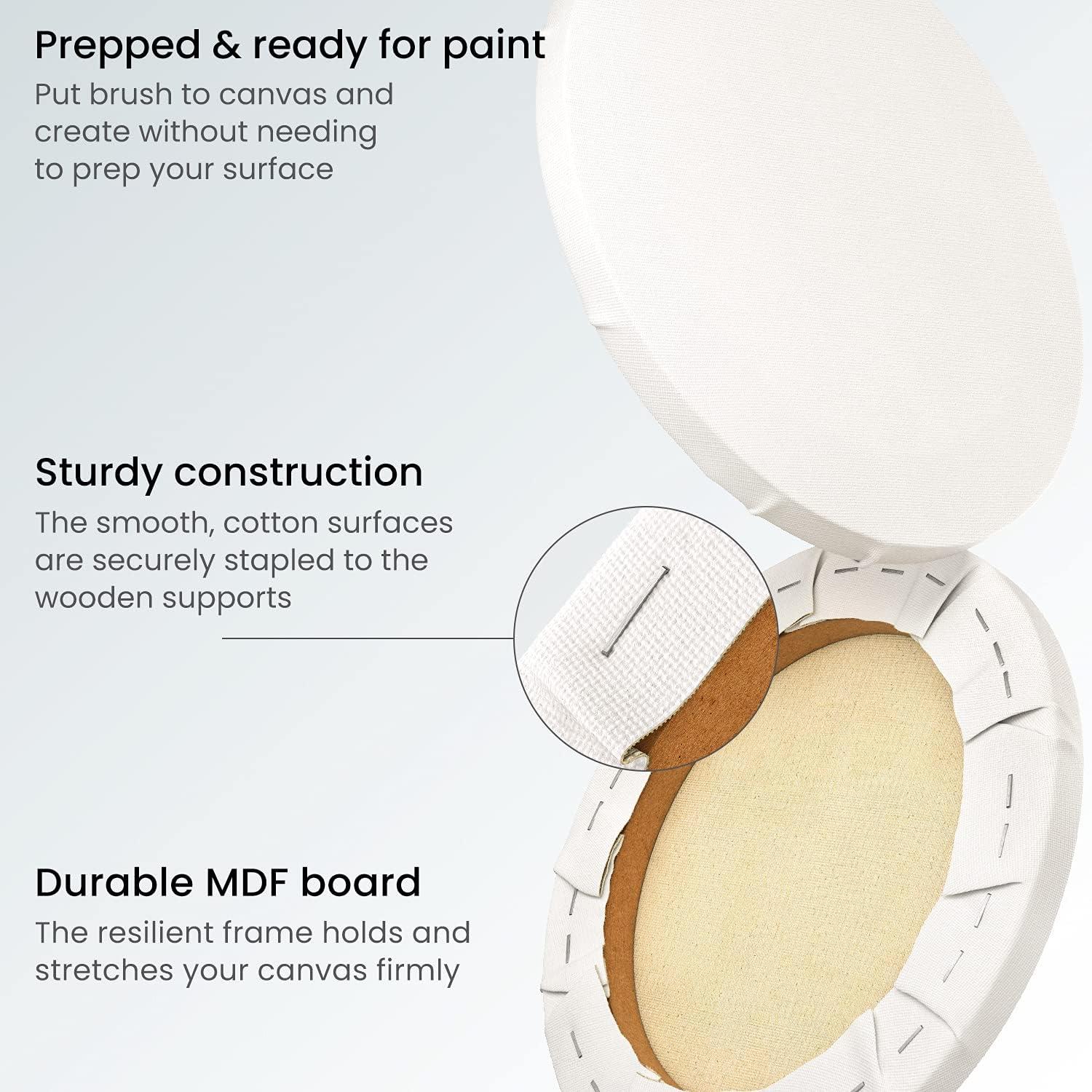 ARTEZA Round Stretched Canvas, 6 Inch Diameter, Pack of 12, Blank White Canvas Boards for Acrylic, Oil and Gouache Painting(10 Inch)
