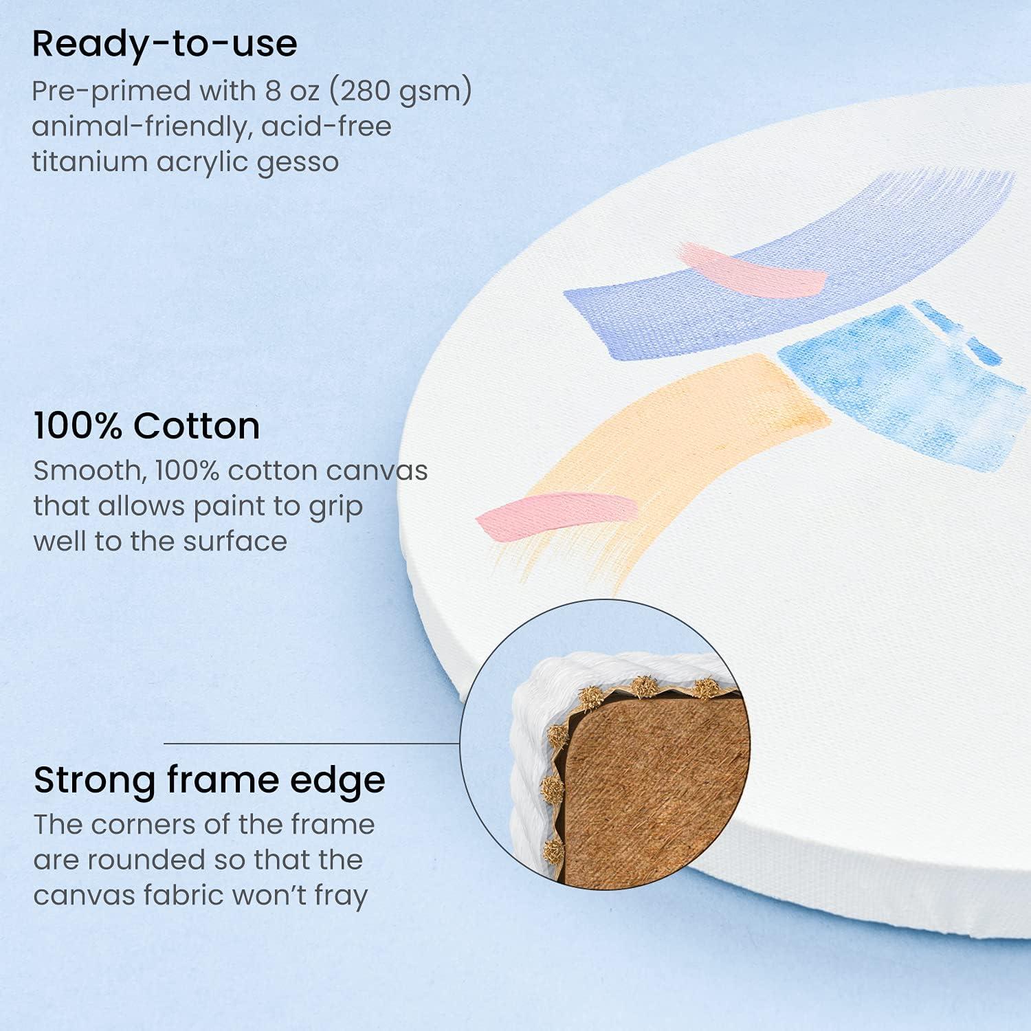 ARTEZA Round Stretched Canvas, 6 Inch Diameter, Pack of 12, Blank White Canvas Boards for Acrylic, Oil and Gouache Painting(10 Inch)