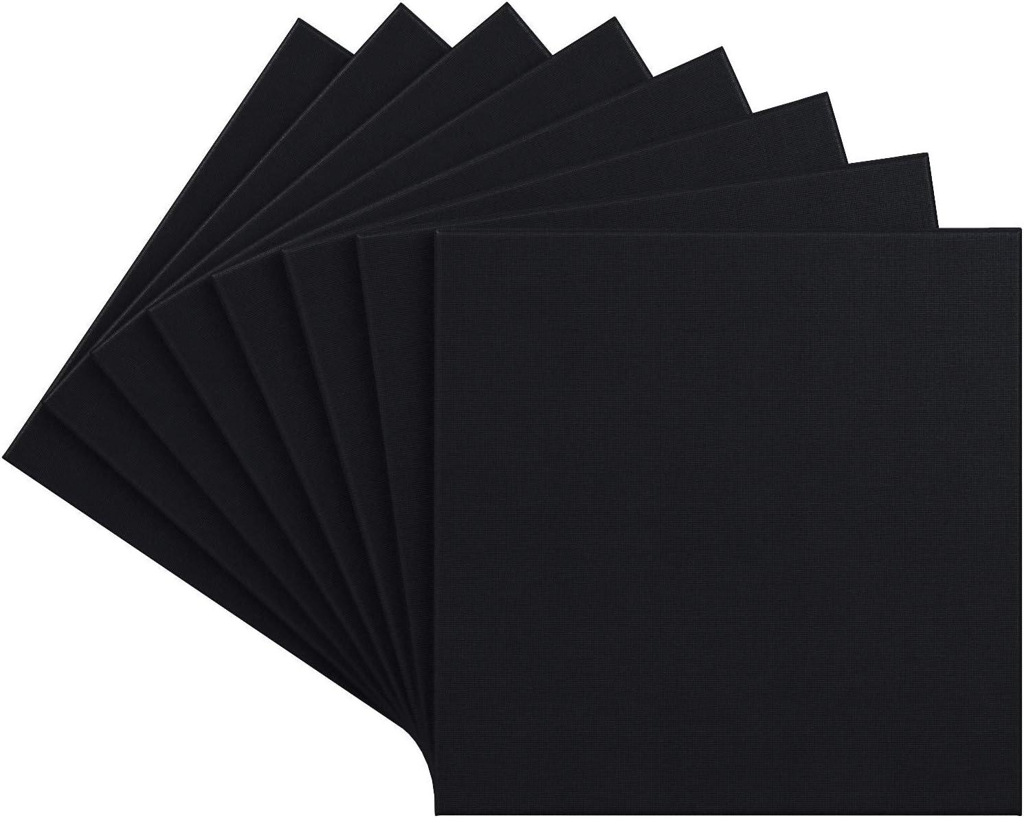 Arteza Paint Canvases for Painting, Pack of 8, 12 x 12 Inches, Square Black Canvas Bulk, 100% Cotton Stretched Canvas, 8 oz Gesso-Primed, Art Supplies for Adults, for Acrylic Pouring and Oil Painting