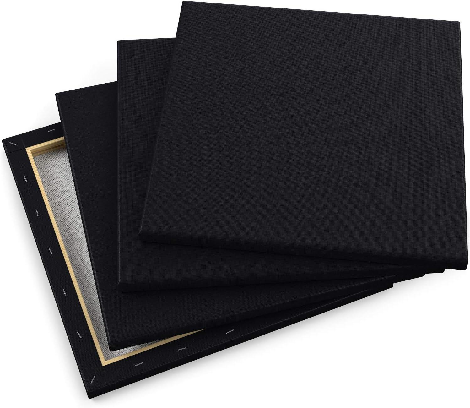 Arteza Paint Canvases for Painting, Pack of 8, 12 x 12 Inches, Square Black Canvas Bulk, 100% Cotton Stretched Canvas, 8 oz Gesso-Primed, Art Supplies for Adults, for Acrylic Pouring and Oil Painting