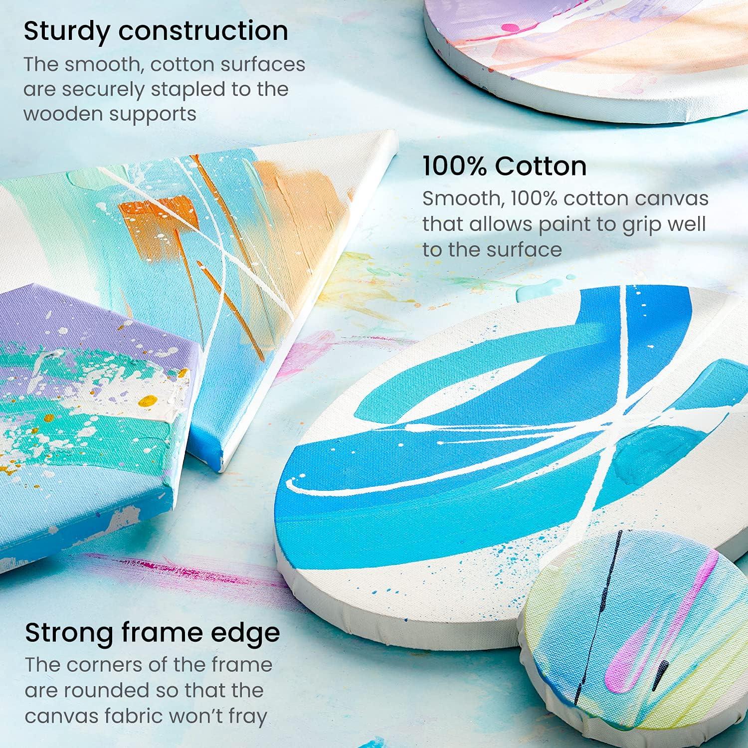 ARTEZA Stretched Canvas, Multipack of 10, Round, Oval, Triangle, and Hexagonal Canvas, Blank White Canvas Boards for Acrylic, Oil and Gouache Painting(Large)