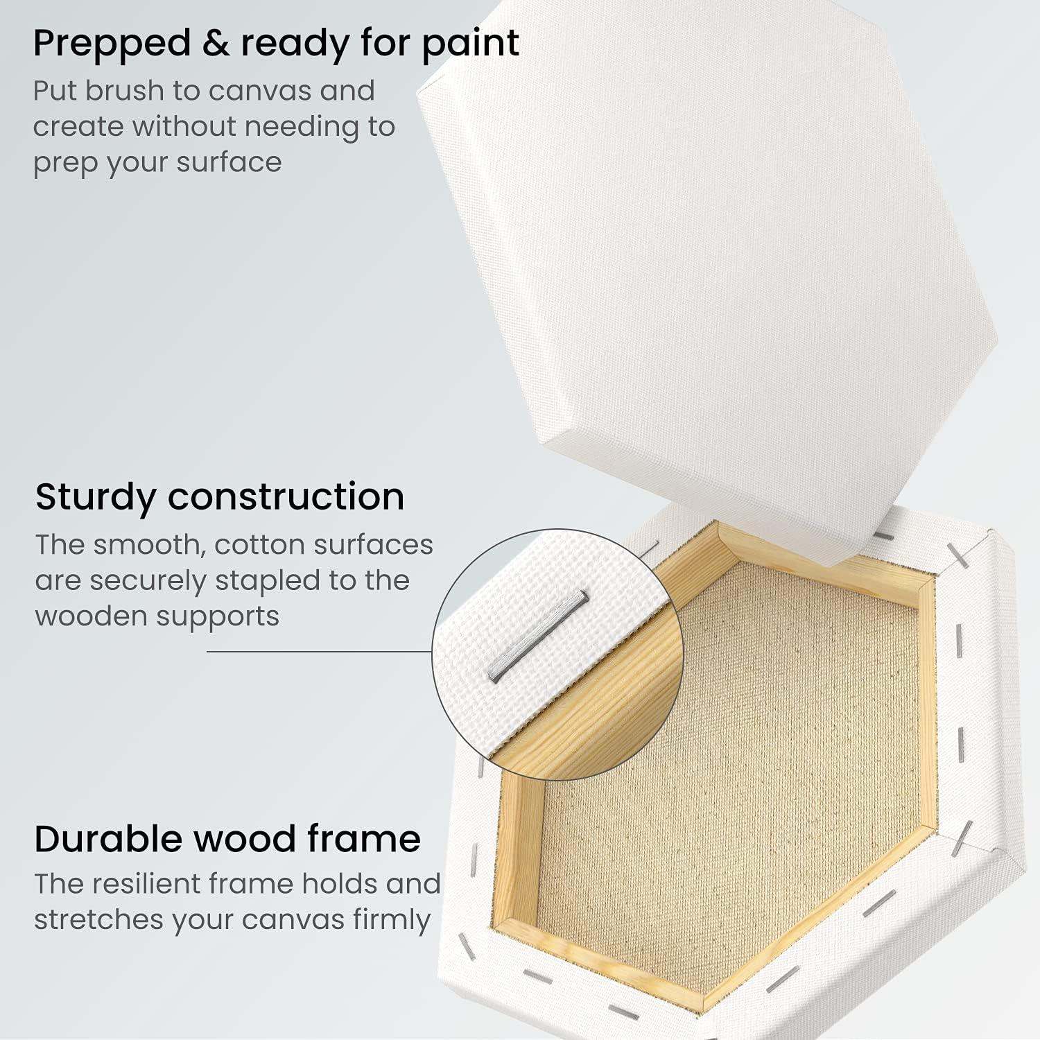 ARTEZA Hexagonal Stretched Canvas, 6 Inch Side, Pack of 9, Blank White Canvas Boards for Acrylic, Oil and Gouache Painting(4 inch)