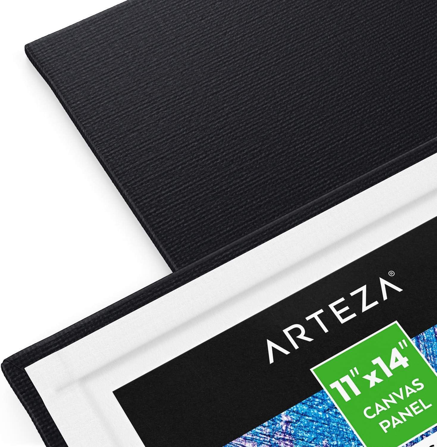 ARTEZA Black Canvas Boards for Painting, 11 x 14 Inches, Pack of 14, Blank Canvas Panels for Acrylic, Oil and Gouache Painting
