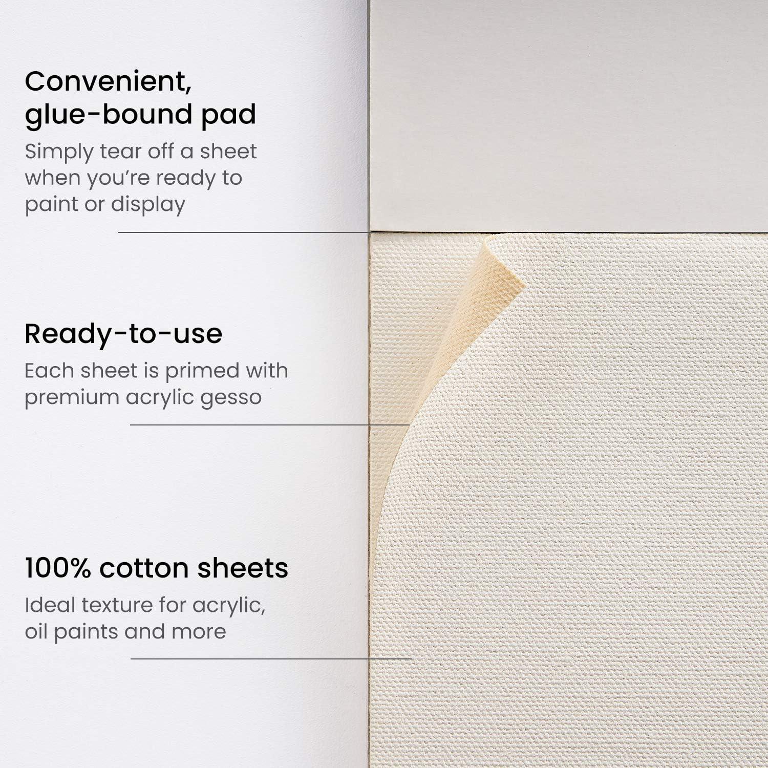 ARTEZA Canvas Pad 9×12 Inches Pack of 1 – 10 Glue-Bound Sheets of Pre-Primed Canvas Paper for Acrylic, Oil and Mixed Media Painting(9 x 12 (Pack of 2))