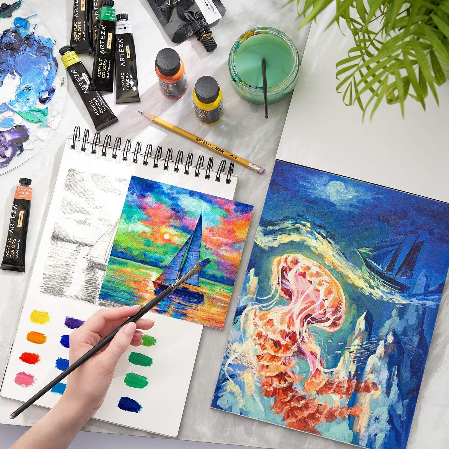 ARTEZA Canvas Pad 9×12 Inches Pack of 1 – 10 Glue-Bound Sheets of Pre-Primed Canvas Paper for Acrylic, Oil and Mixed Media Painting(9 x 12 (Pack of 2))