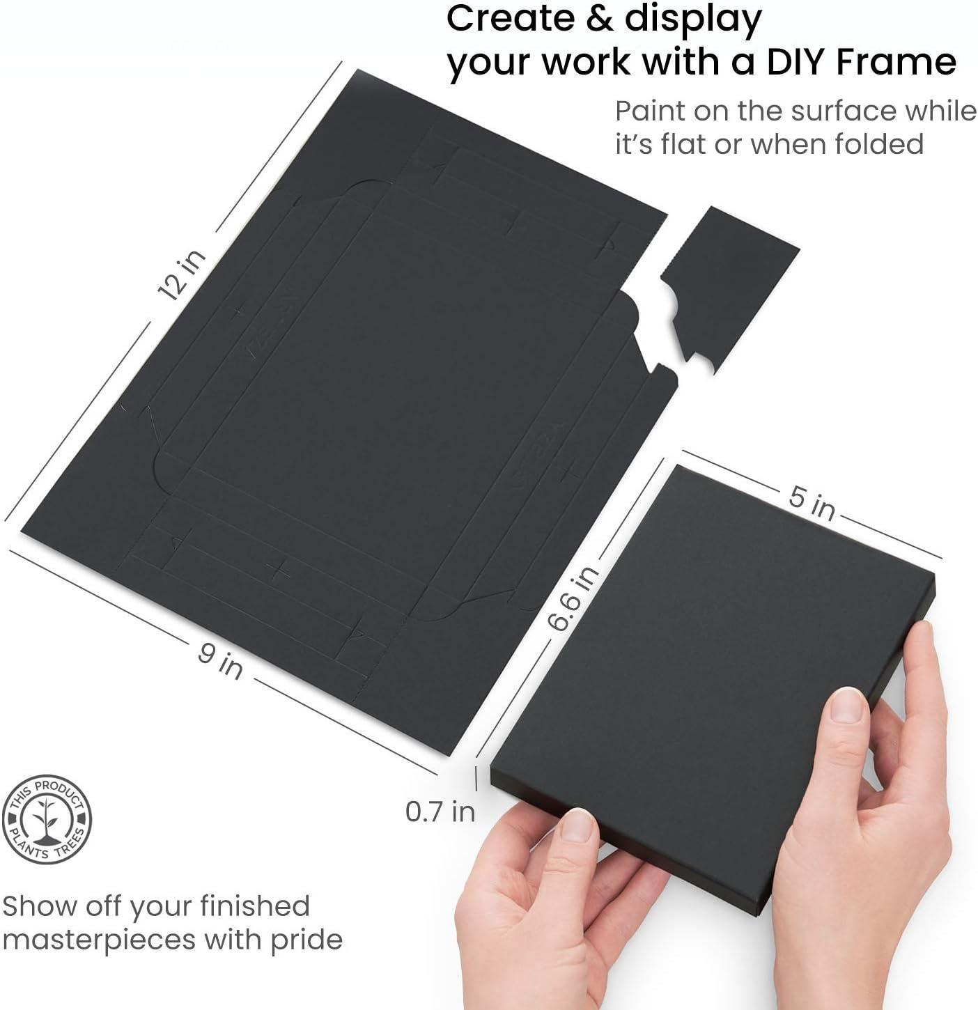 ARTEZA Black Sketch Paper Foldable Canvas Pad, 7×8.6 Inches, 20 Sheets, DIY Frame(Black)